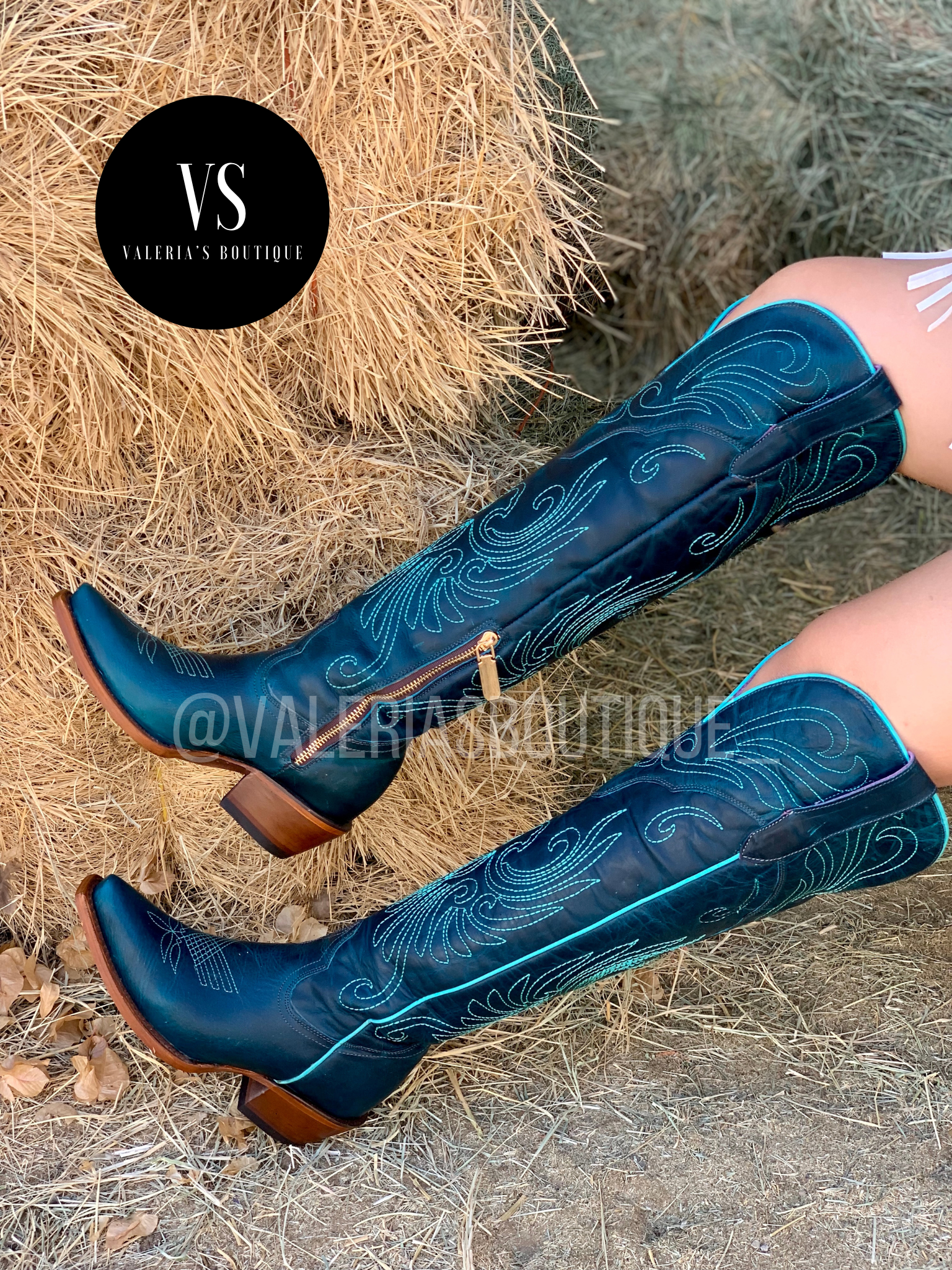 Valeria'S Boutique Teal Tall Western Boots