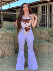 Macarena High Rise Bell Bottom Jeans (White)