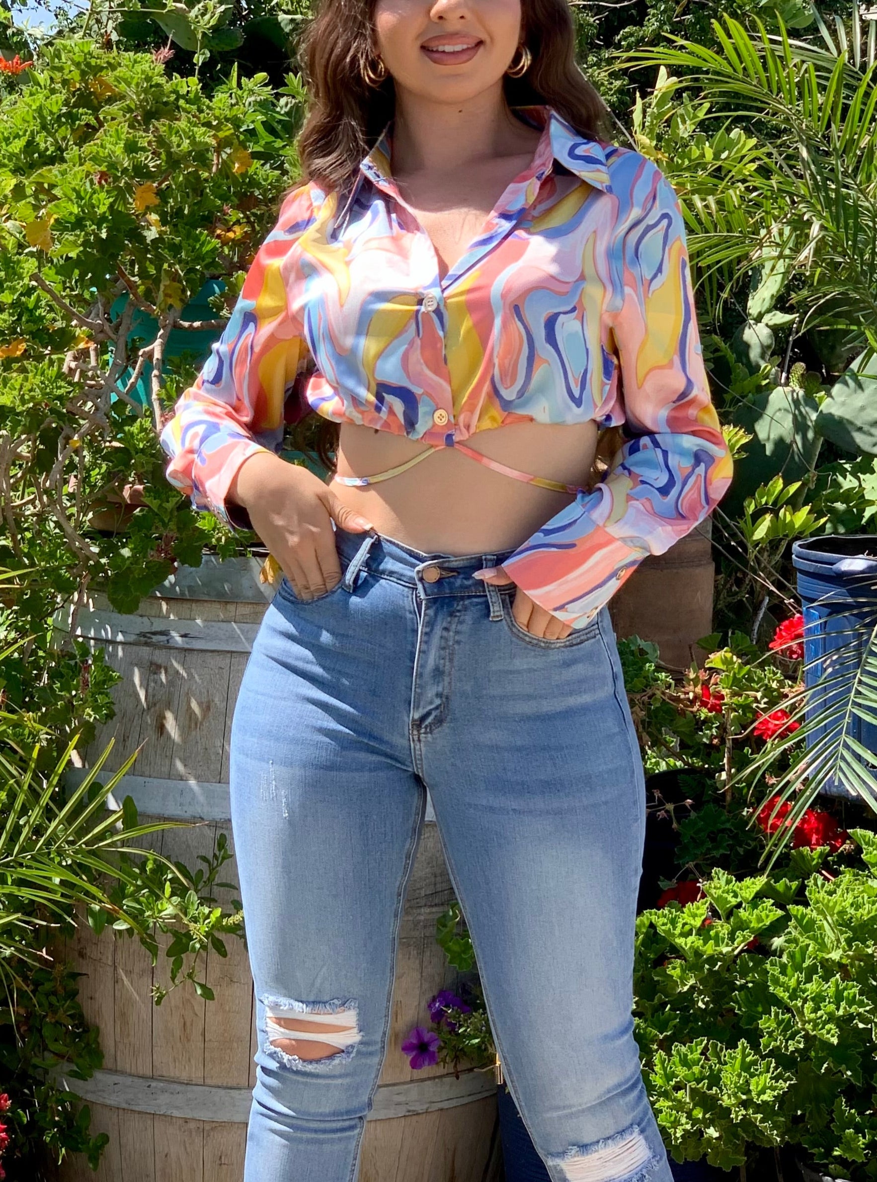 Jailyne Swirl Satin Top (Pink)