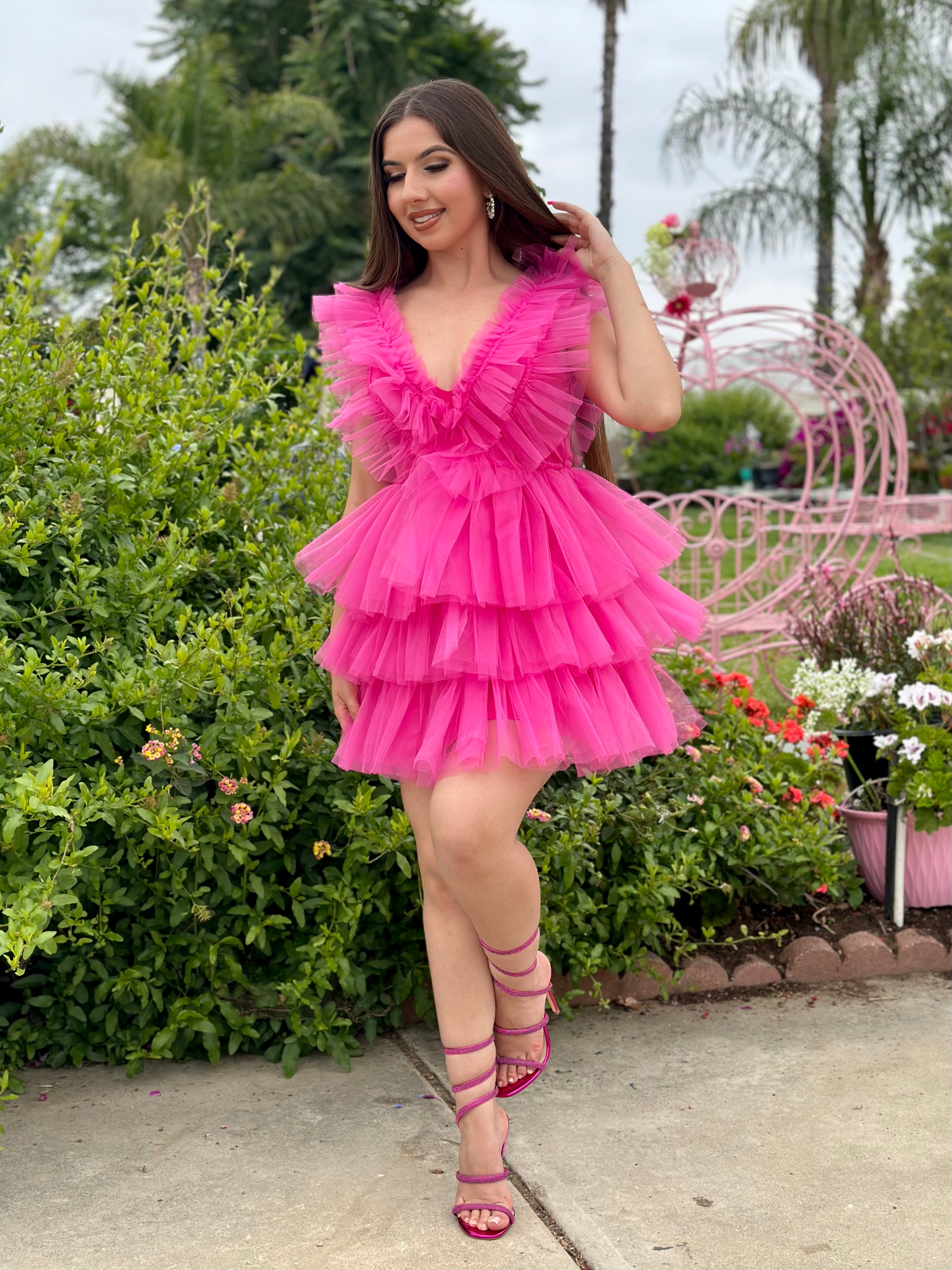 Bella Organza Mini Dress (Hot Pink)