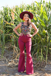 Ciruela (Plum) High Rise Flare Jeans - Long Length 34" Inseam