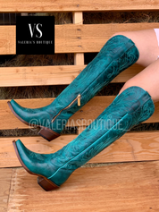 Valeria'S Boutique Turquoise Tall Western Boots