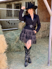 Rodeo Fringe Blazer Dress (Black)