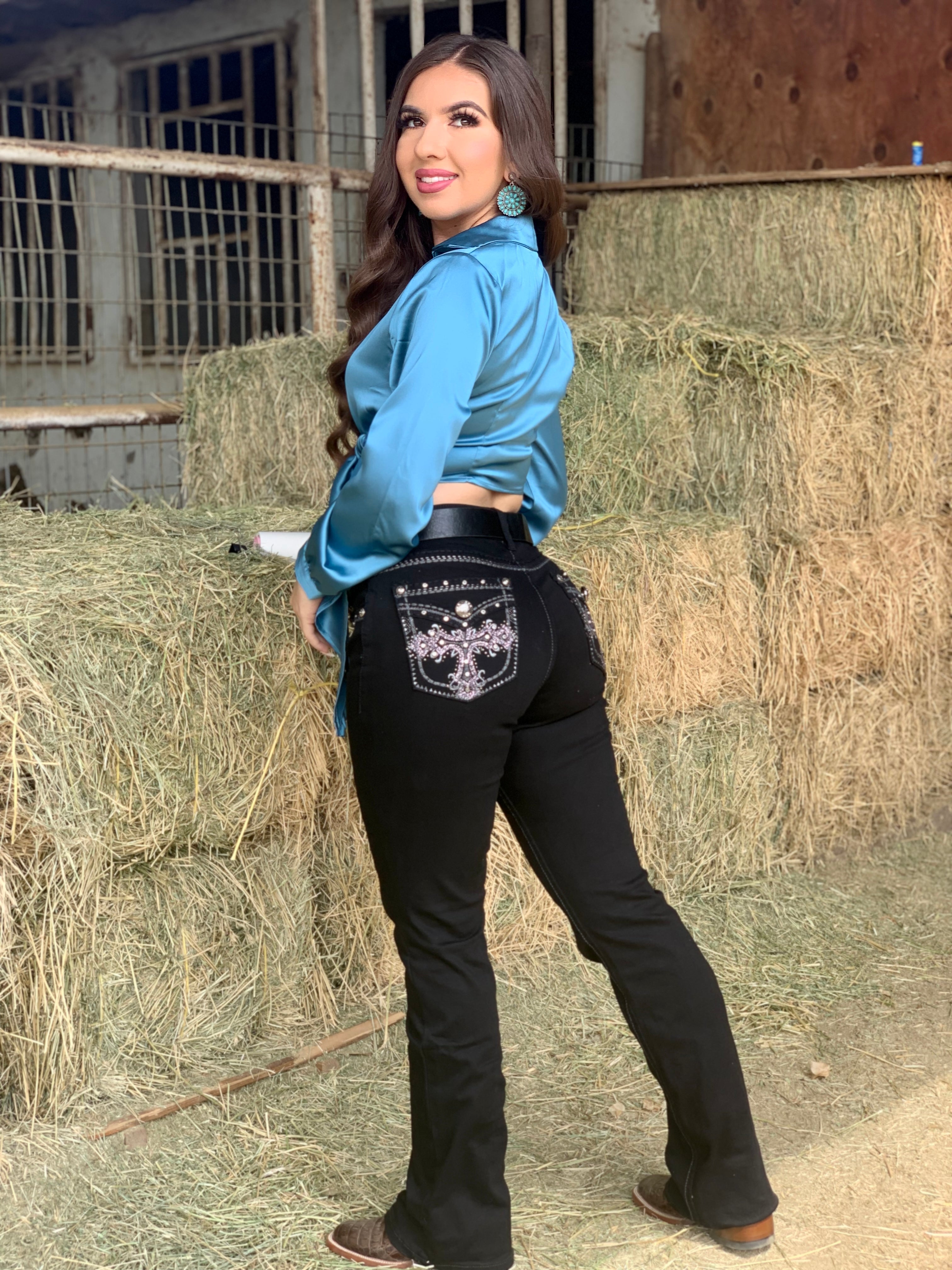 Isabella Satin Top (Teal)