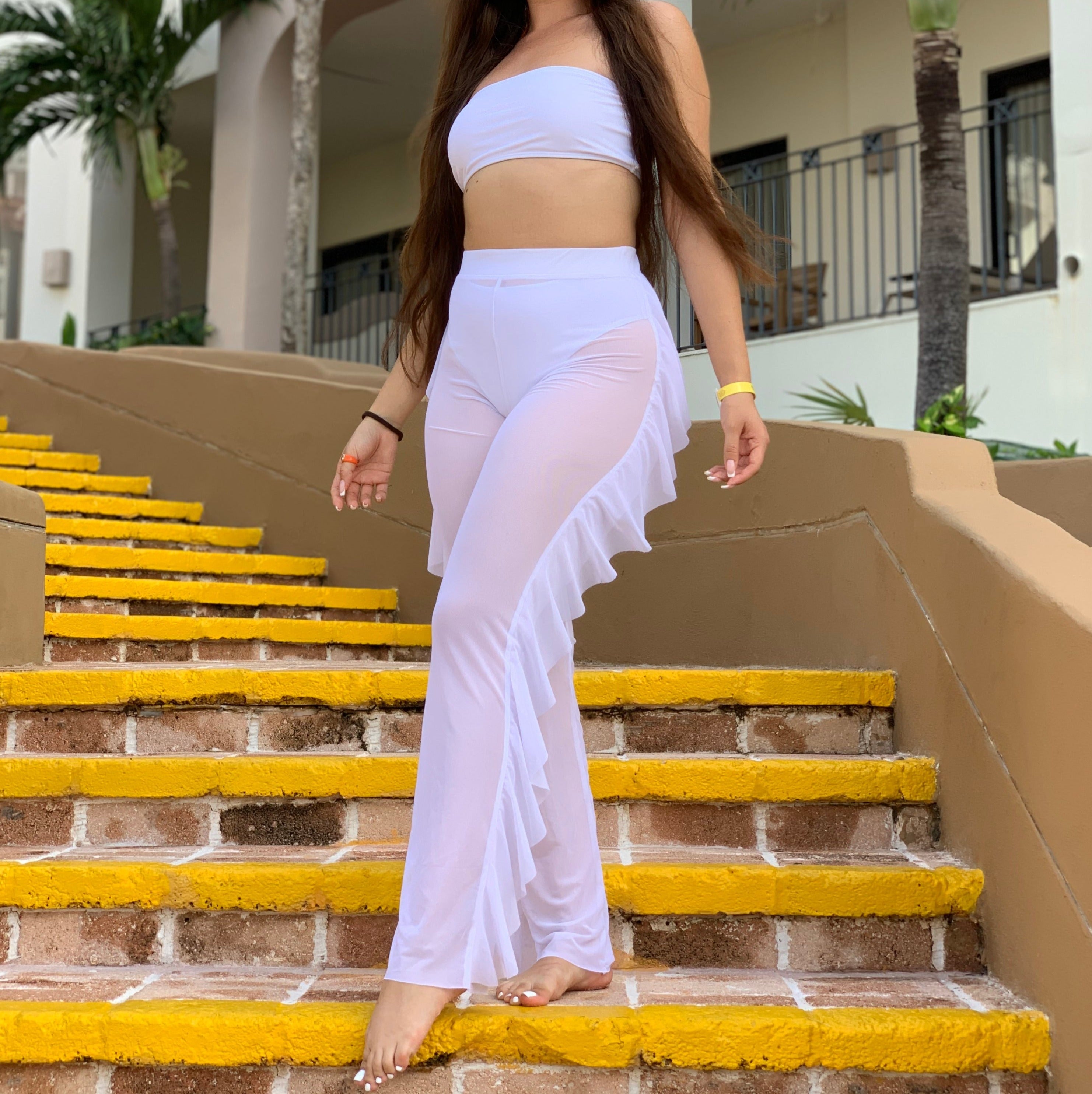 Ruffle Coverup Pants (White)