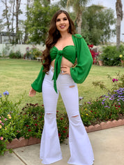 Macarena High Rise Bell Bottom Jeans (White)
