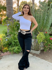 Rosalia High Rise Flare Jeans (Black) - Long Length 34'" Inseam - Valeria'S Boutique 