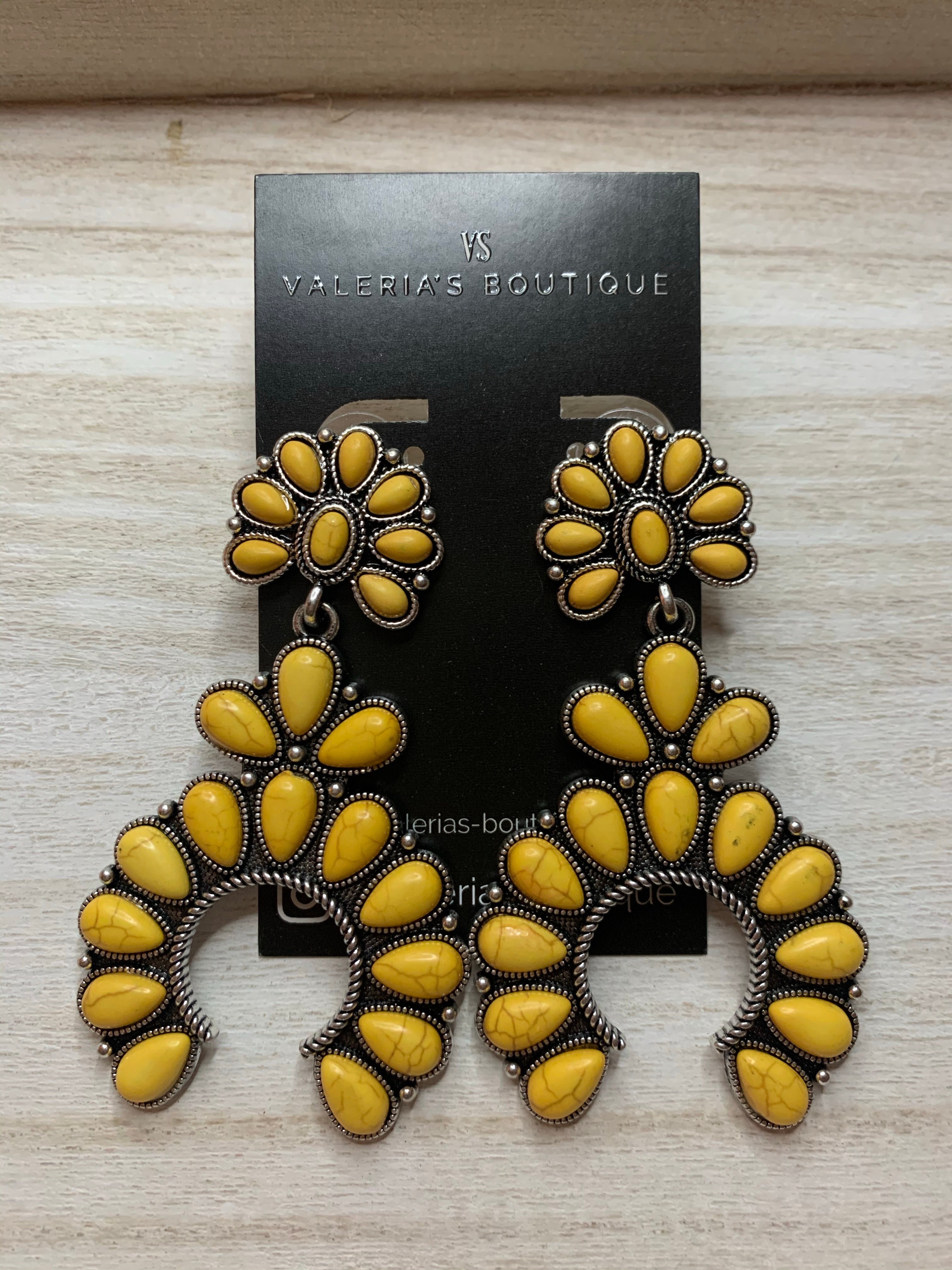 Large Squash Blossom Drop Earrings (Yellow)