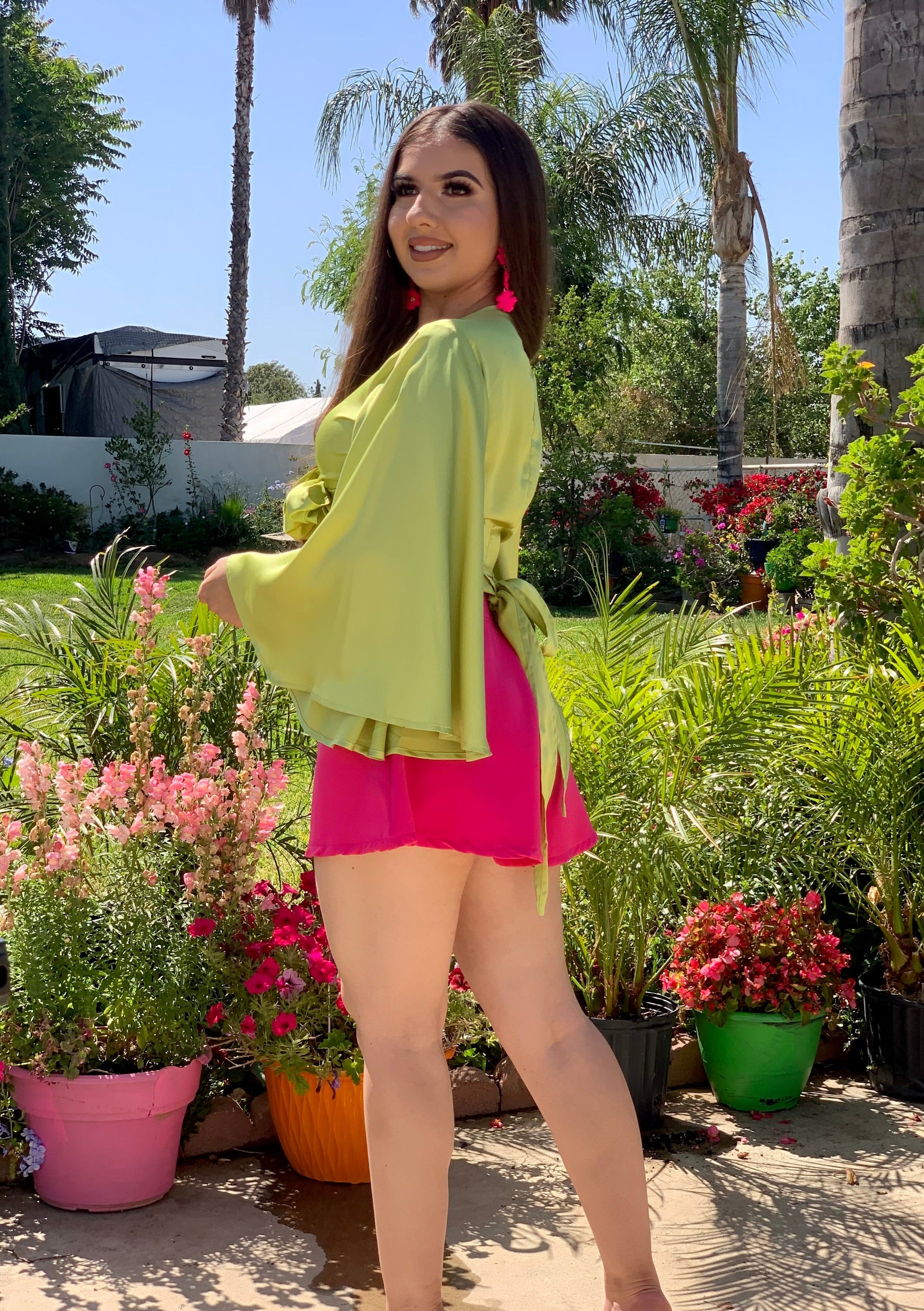Macarena Bell Sleeve Top (Lime)
