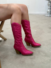 Space Cowboy Embellished Boots (Fuchsia) - Short