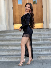 "Let's Celebrate" Sequin Fringe Dress (Black)