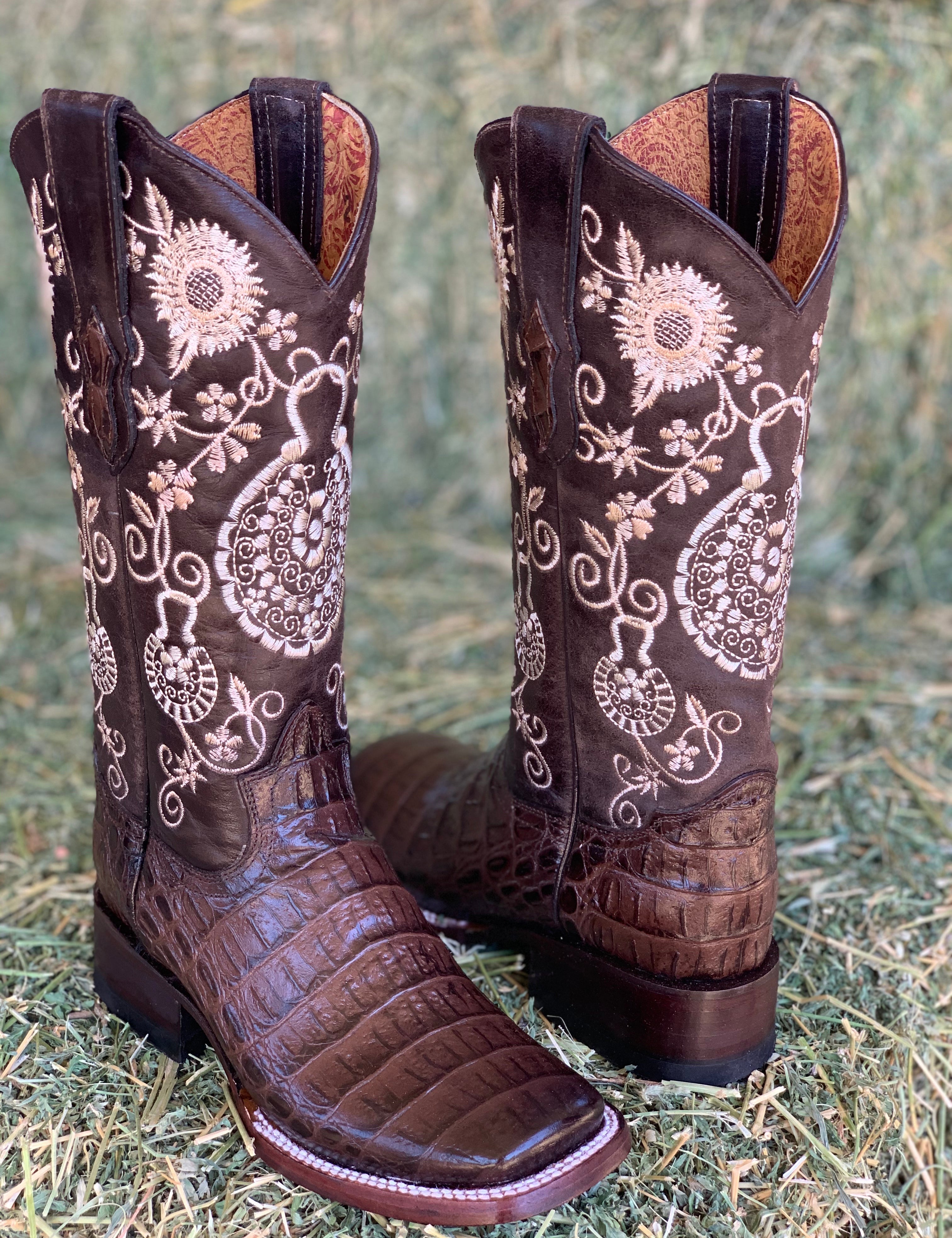 Arracada Jerezana Embroidered Western Boots (Crocodile) - Brown - Valeria'S Boutique 