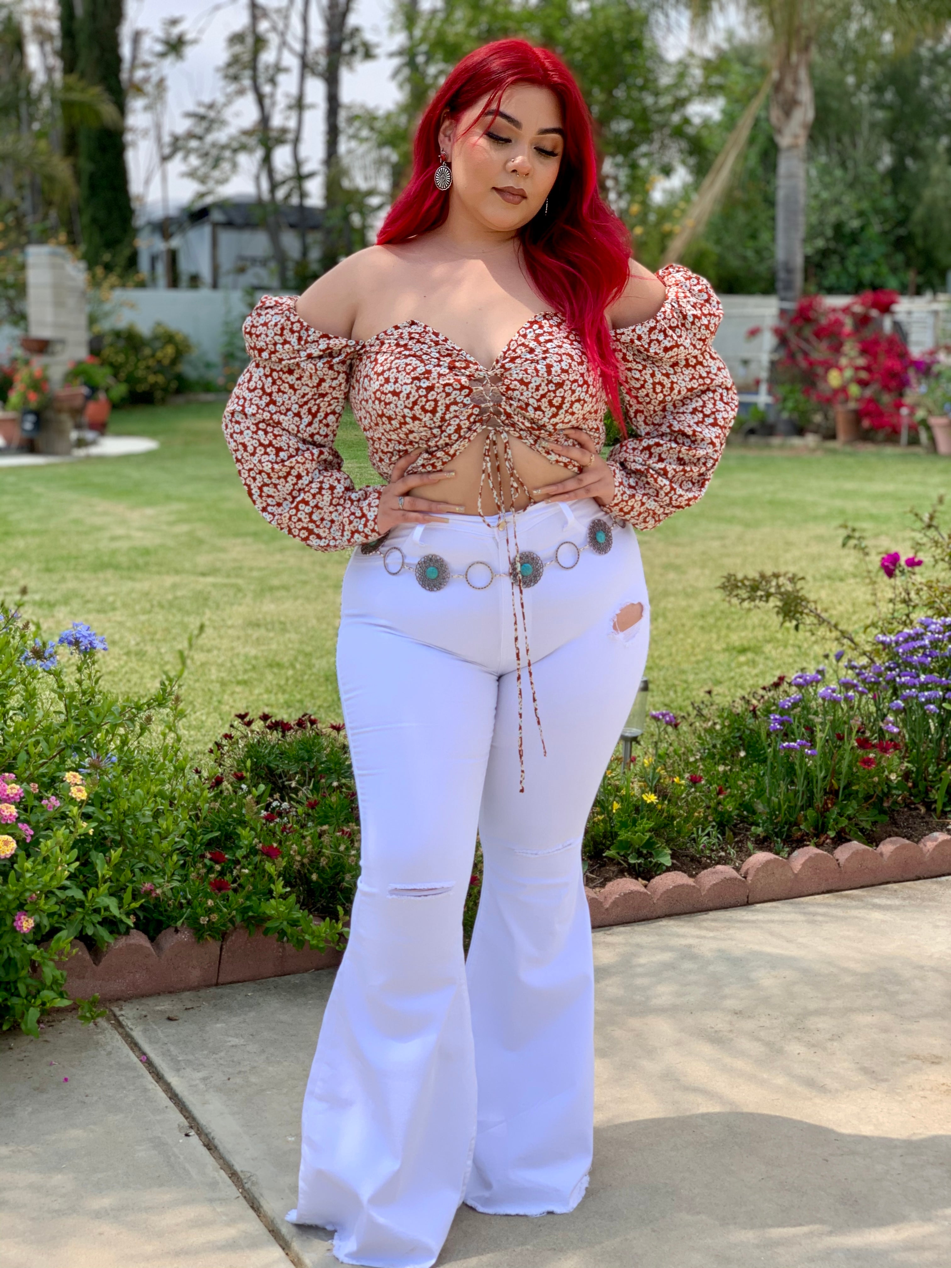 Macarena High Rise Bell Bottom Jeans (White)