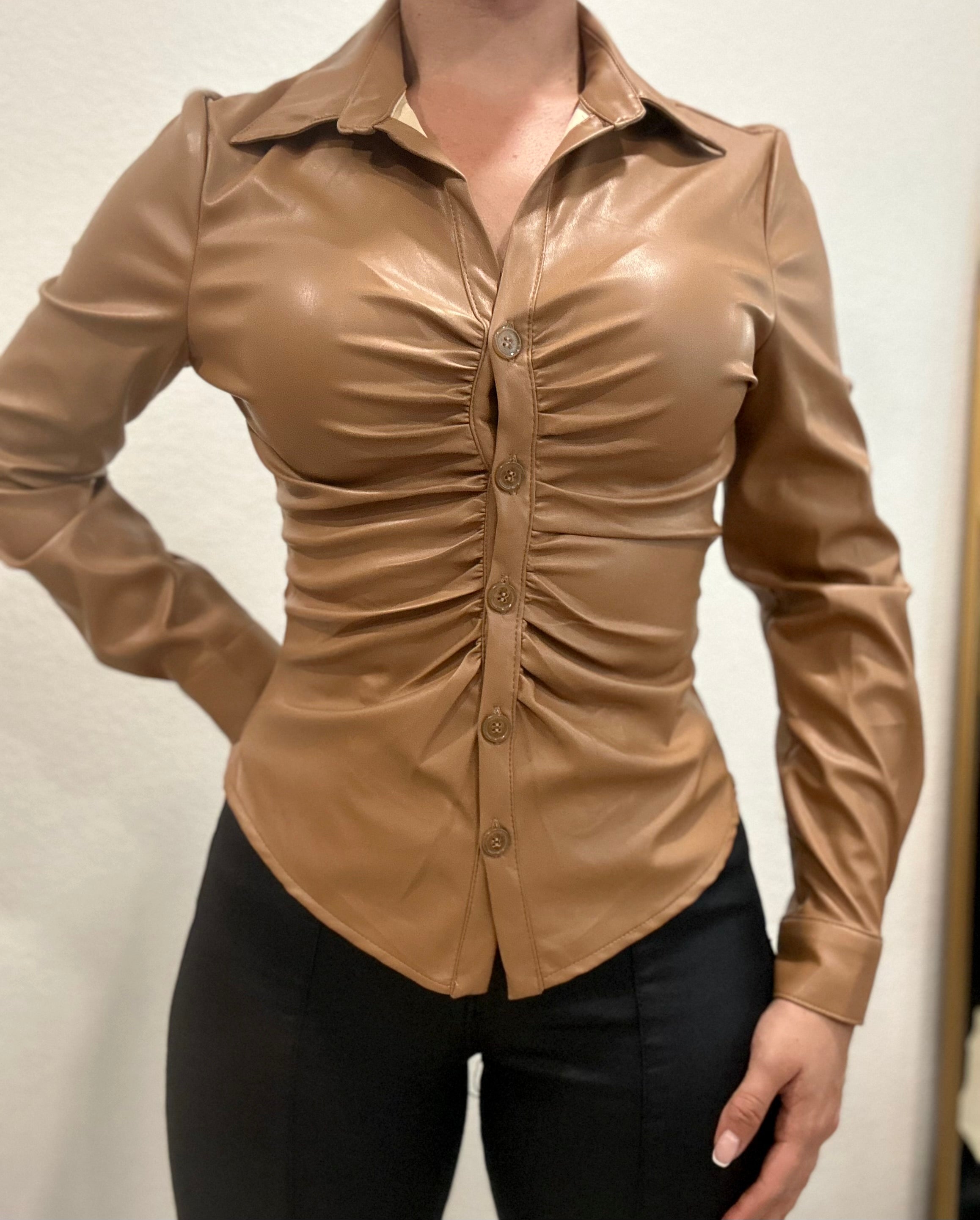 Kylie Leather Blouse (Camel)