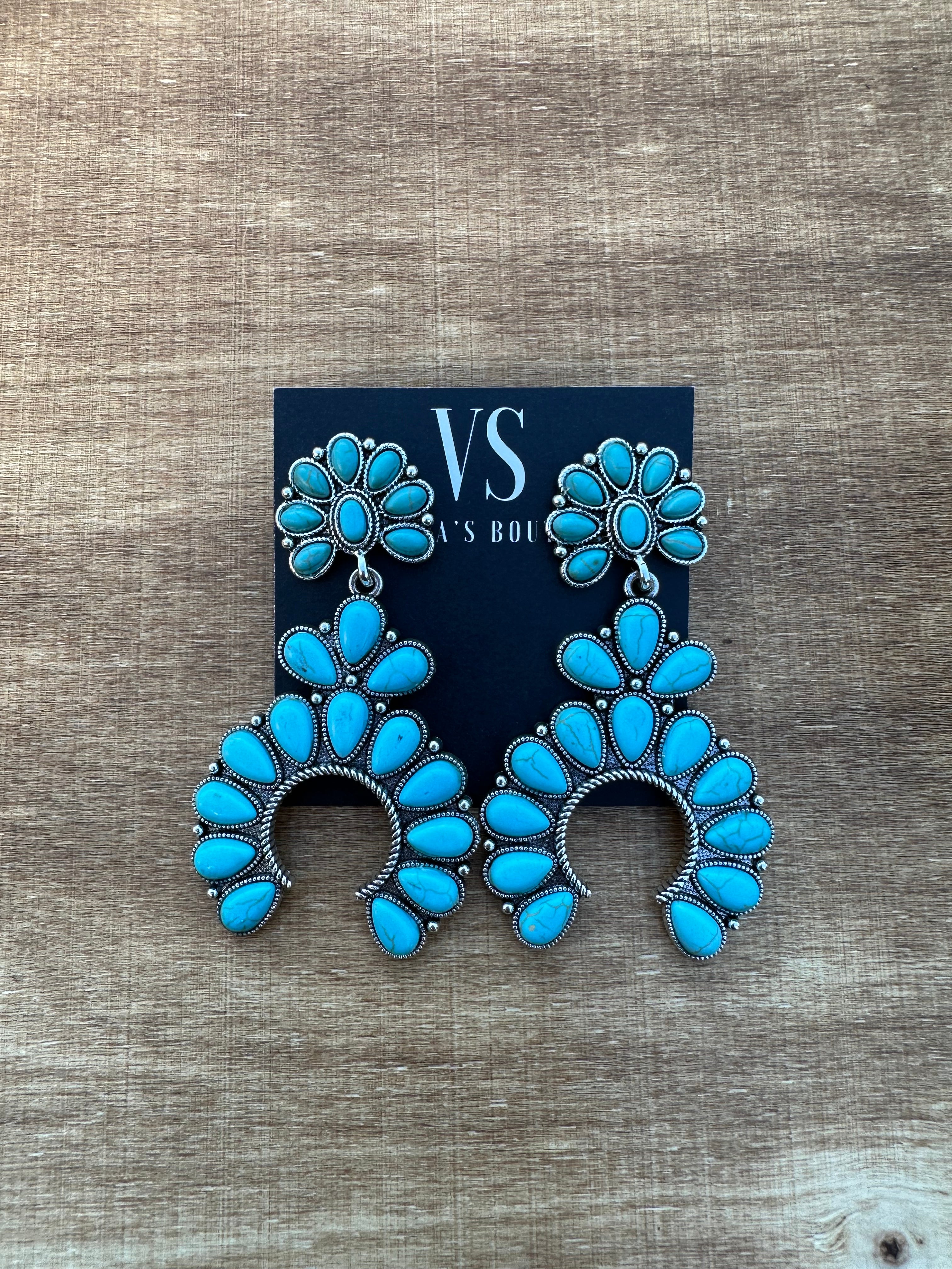 Large Squash Blossom Drop Earrings (Turquoise)