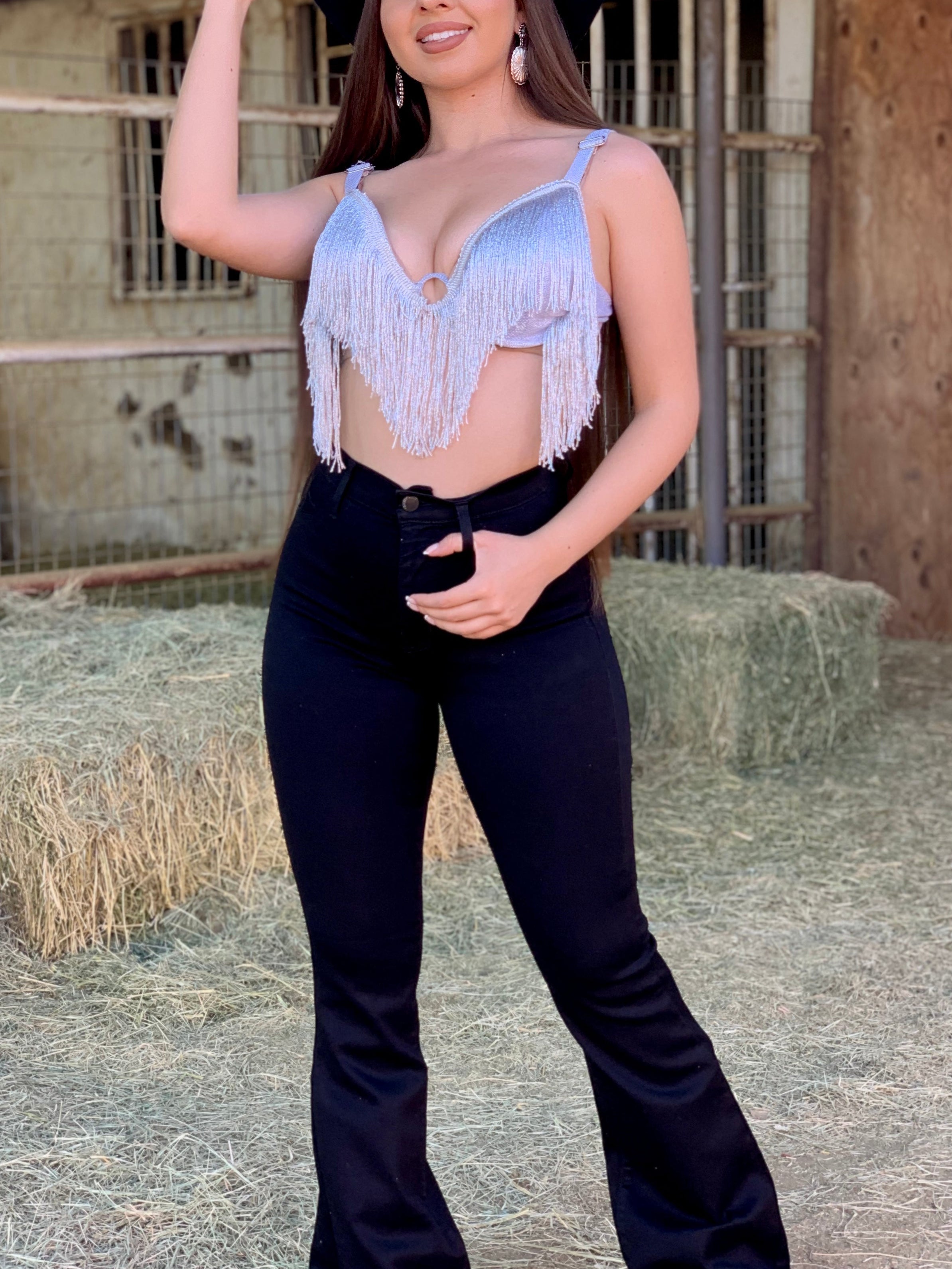 Metallic Fringe Top (Silver)