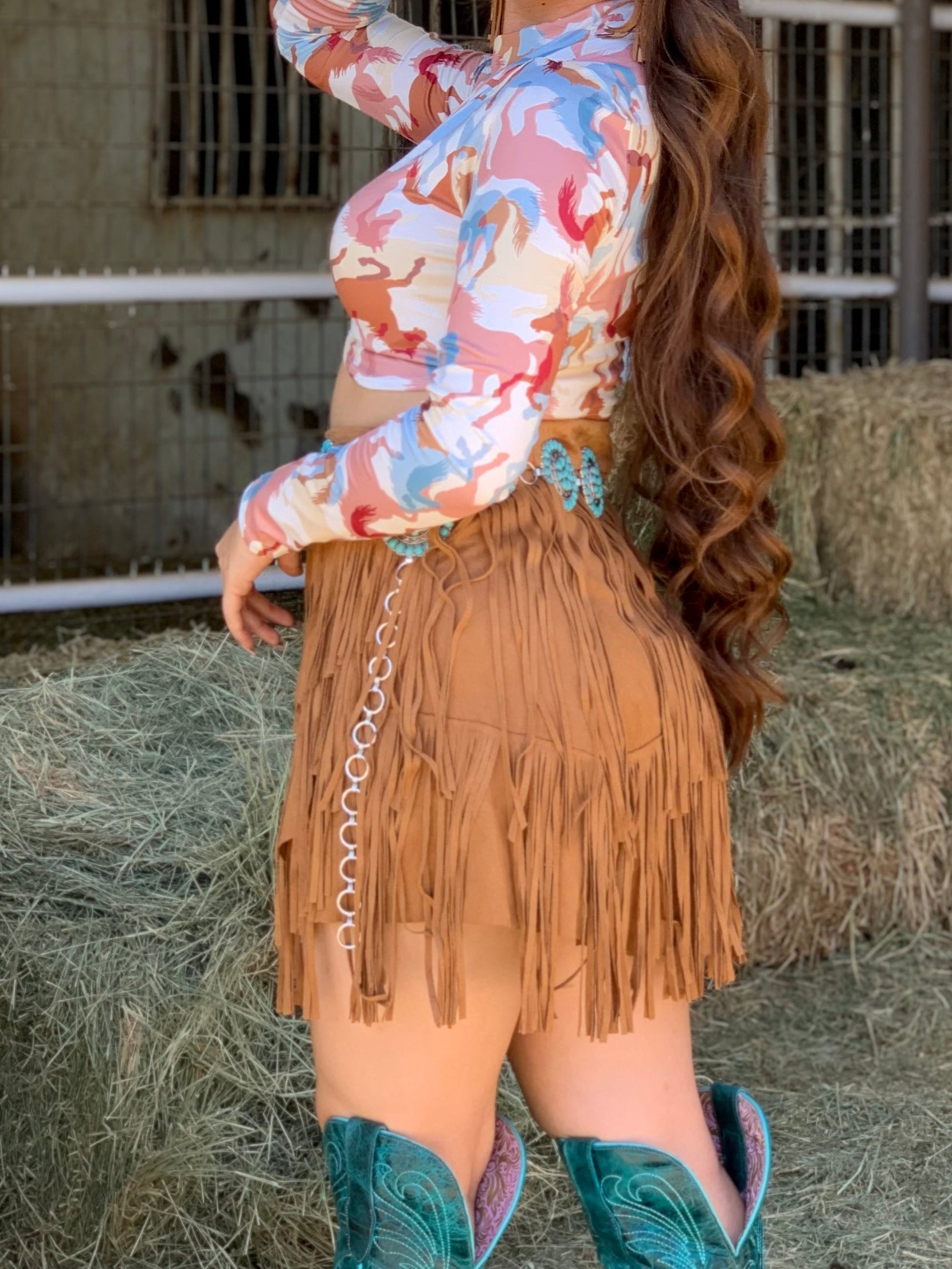 Julie Fringe Mini Skirt (Camel)