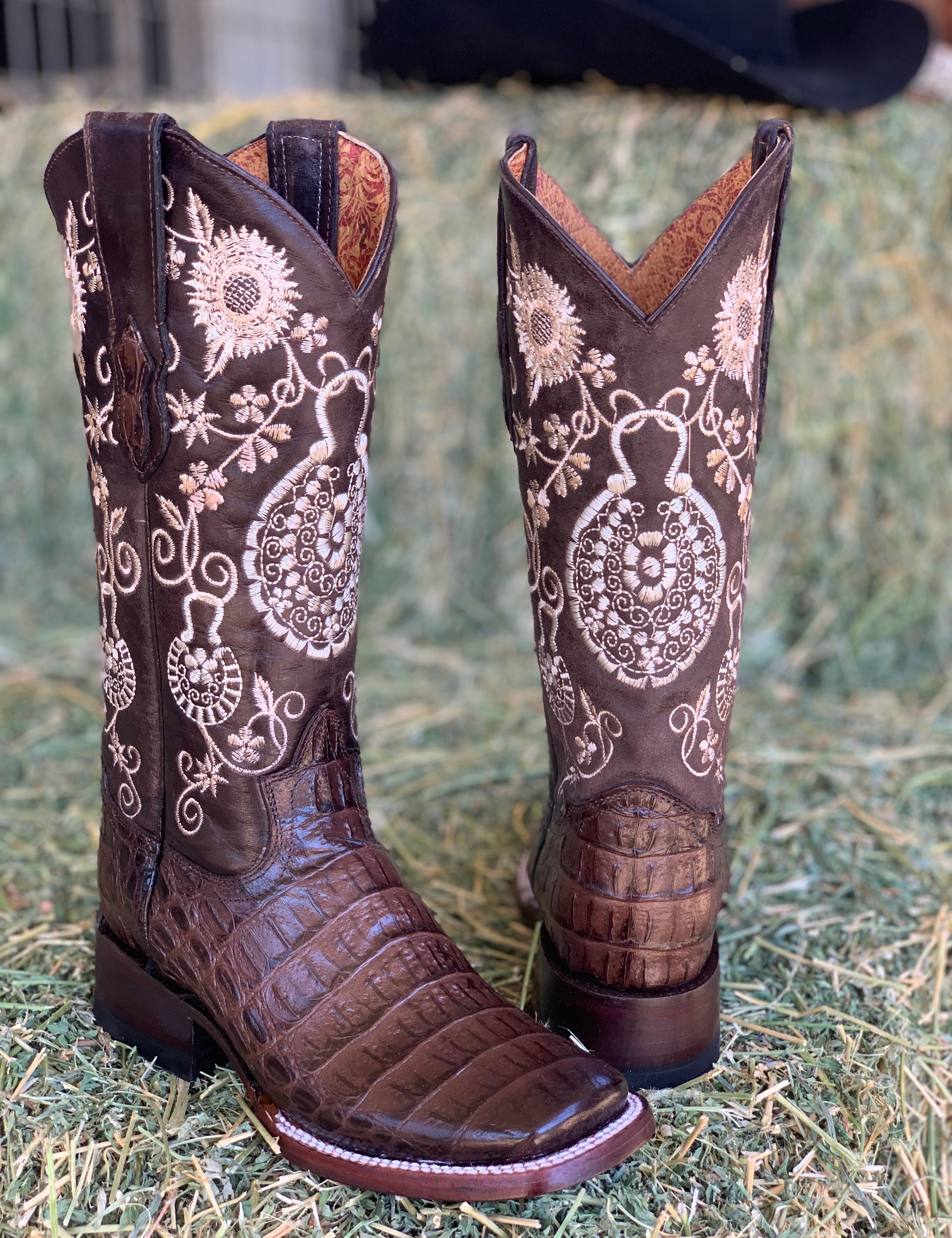 Arracada Jerezana Embroidered Western Boots (Crocodile) - Brown - Valeria'S Boutique 