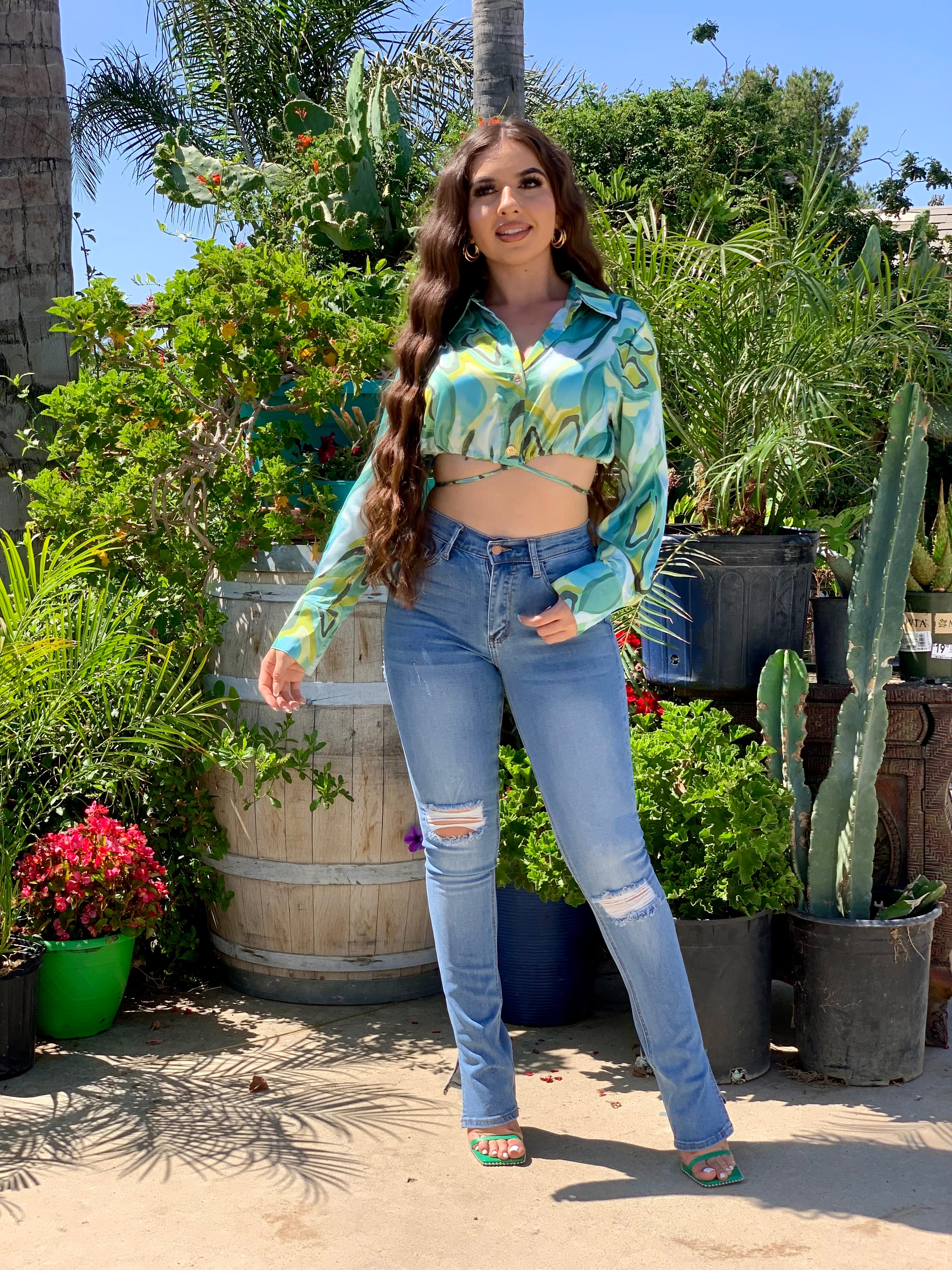 Jailyne Swirl Satin Top (Green)