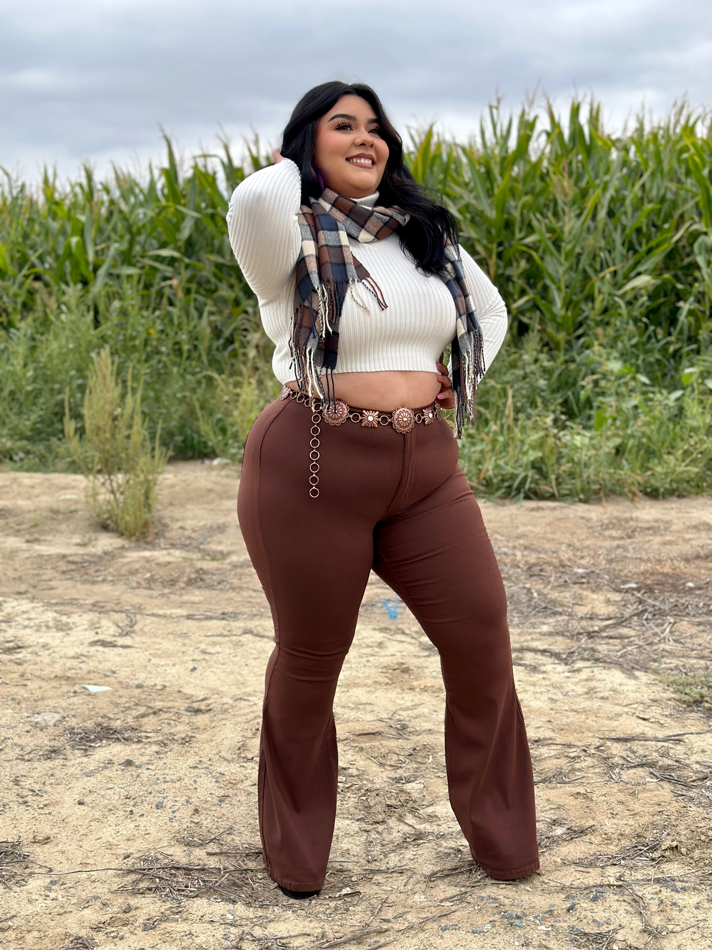 Muchacha Alegre High Rise Flare Pants (Chocolate) – Valeria'S Boutique