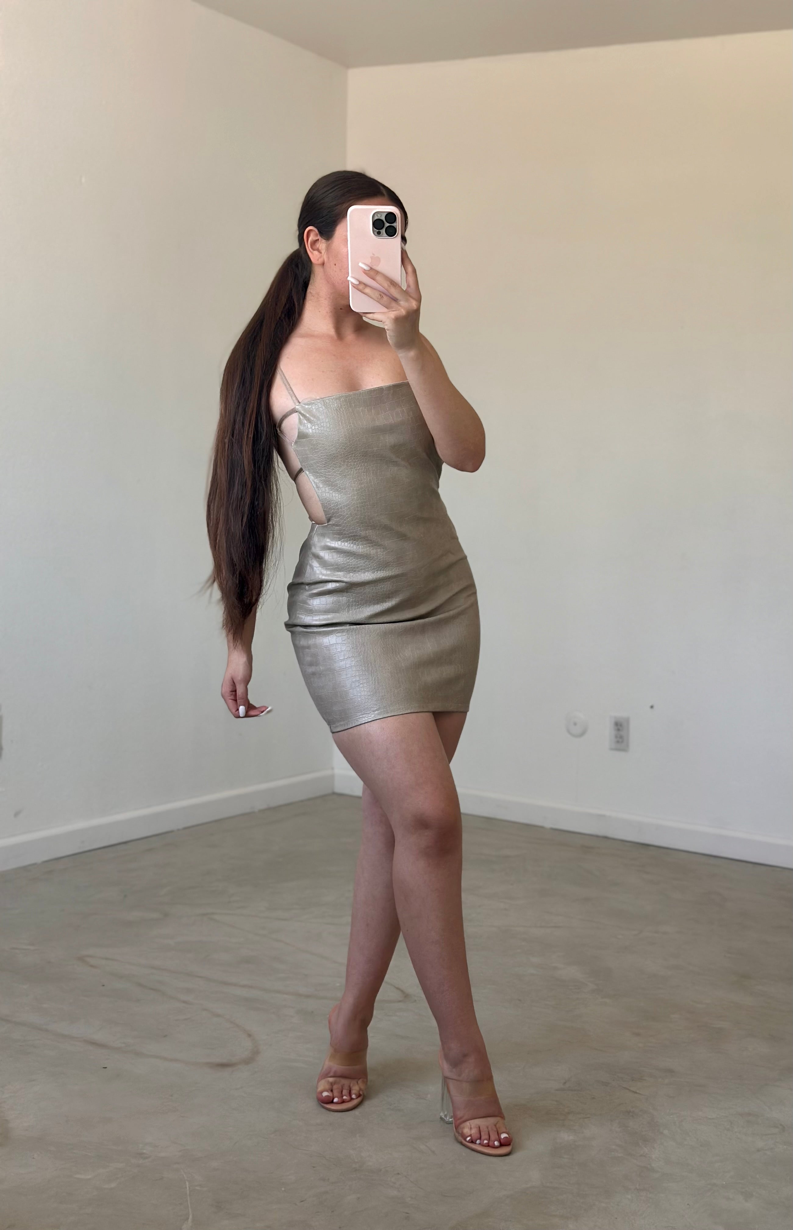 Taupe Snakeskin Mini Dress