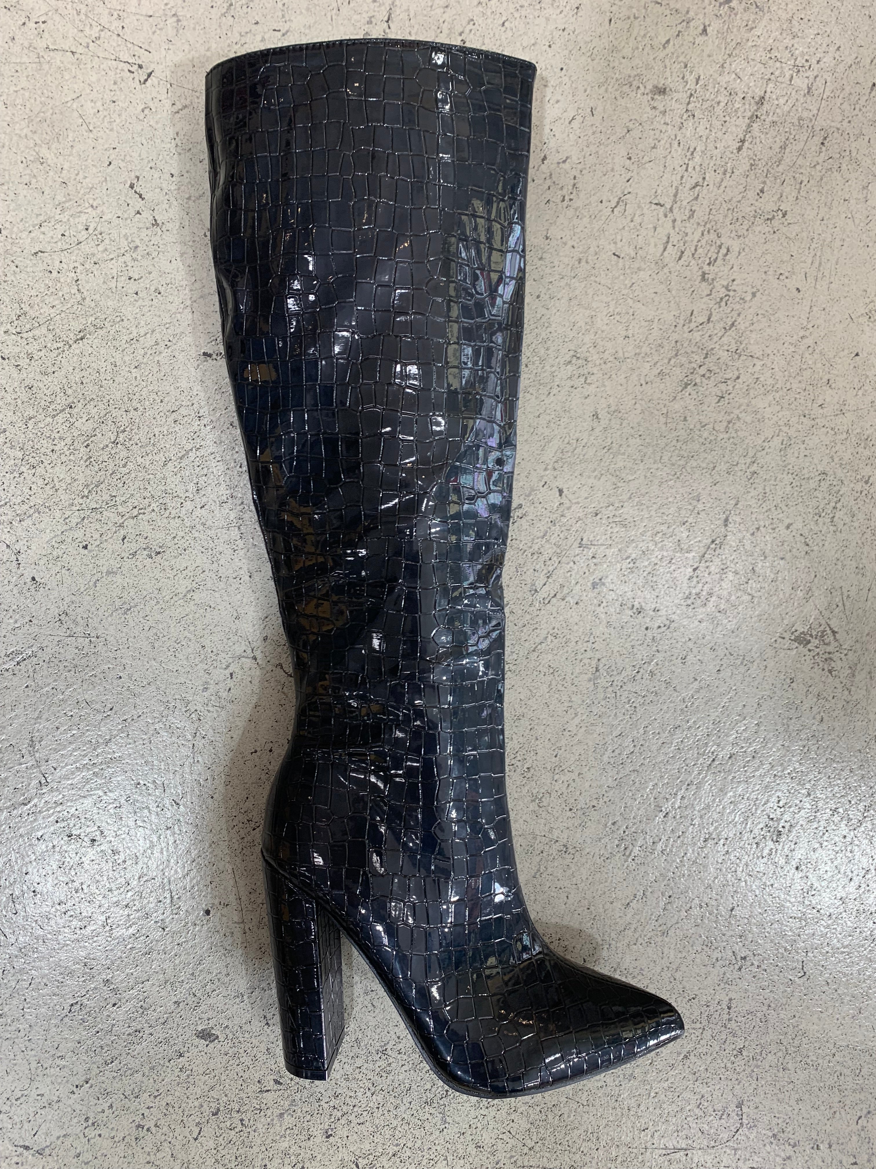 "That Girl" Crocodile Leather Knee Boots (Black)