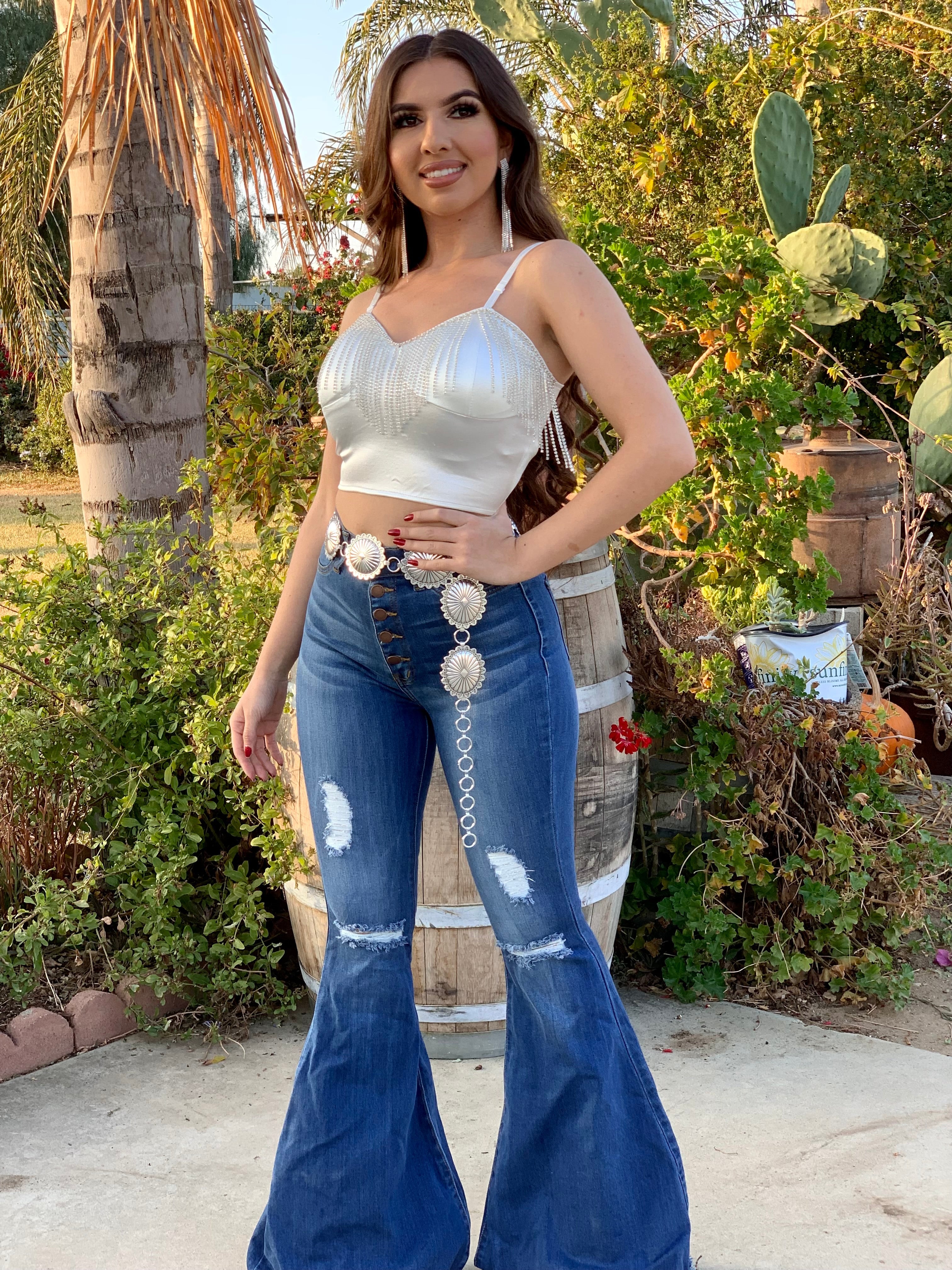 Baila Esta Cumbia High Rise Bell Bottom Jeans (Dark)