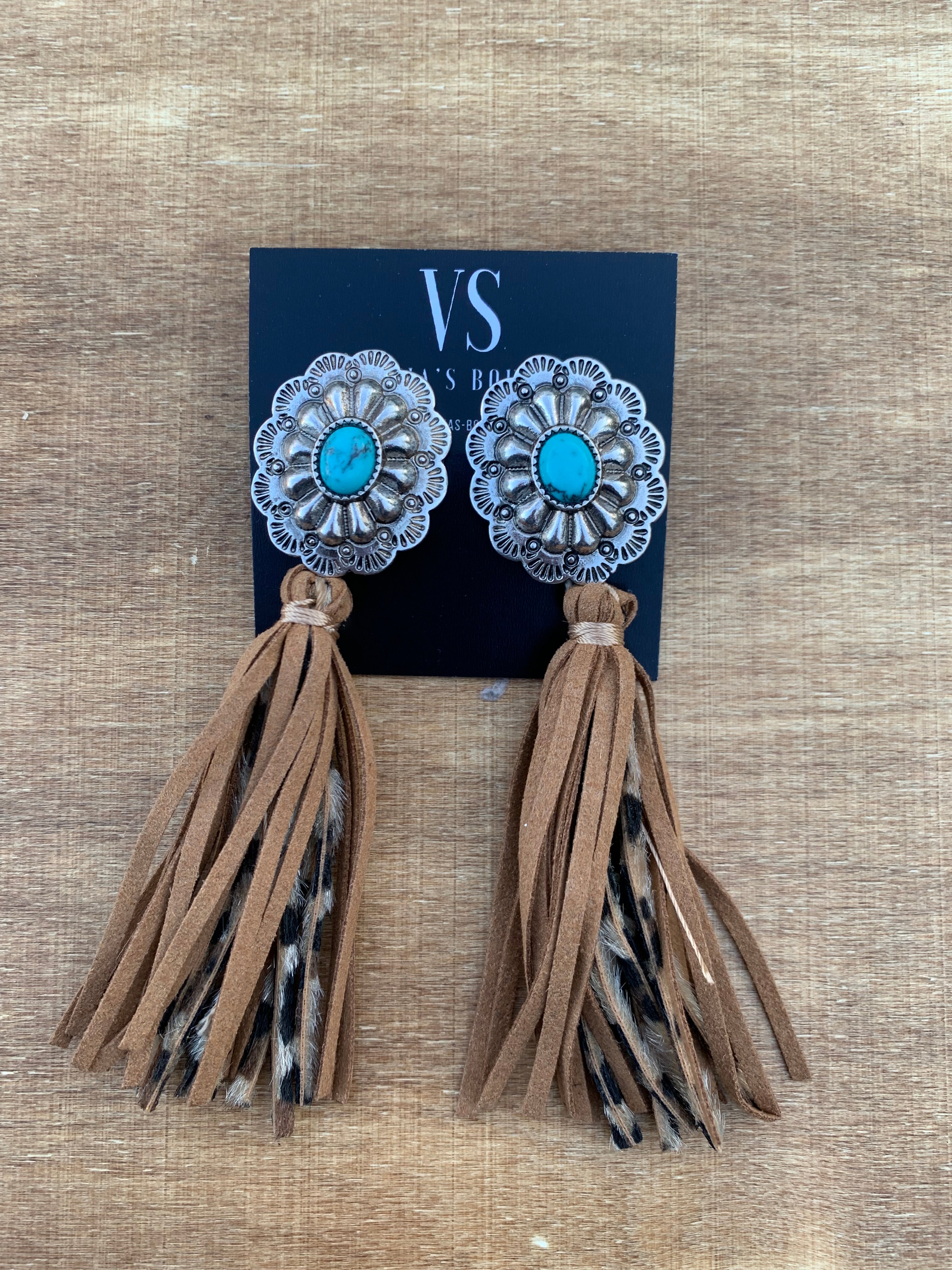 Concho Fringe Earrings (Brown)