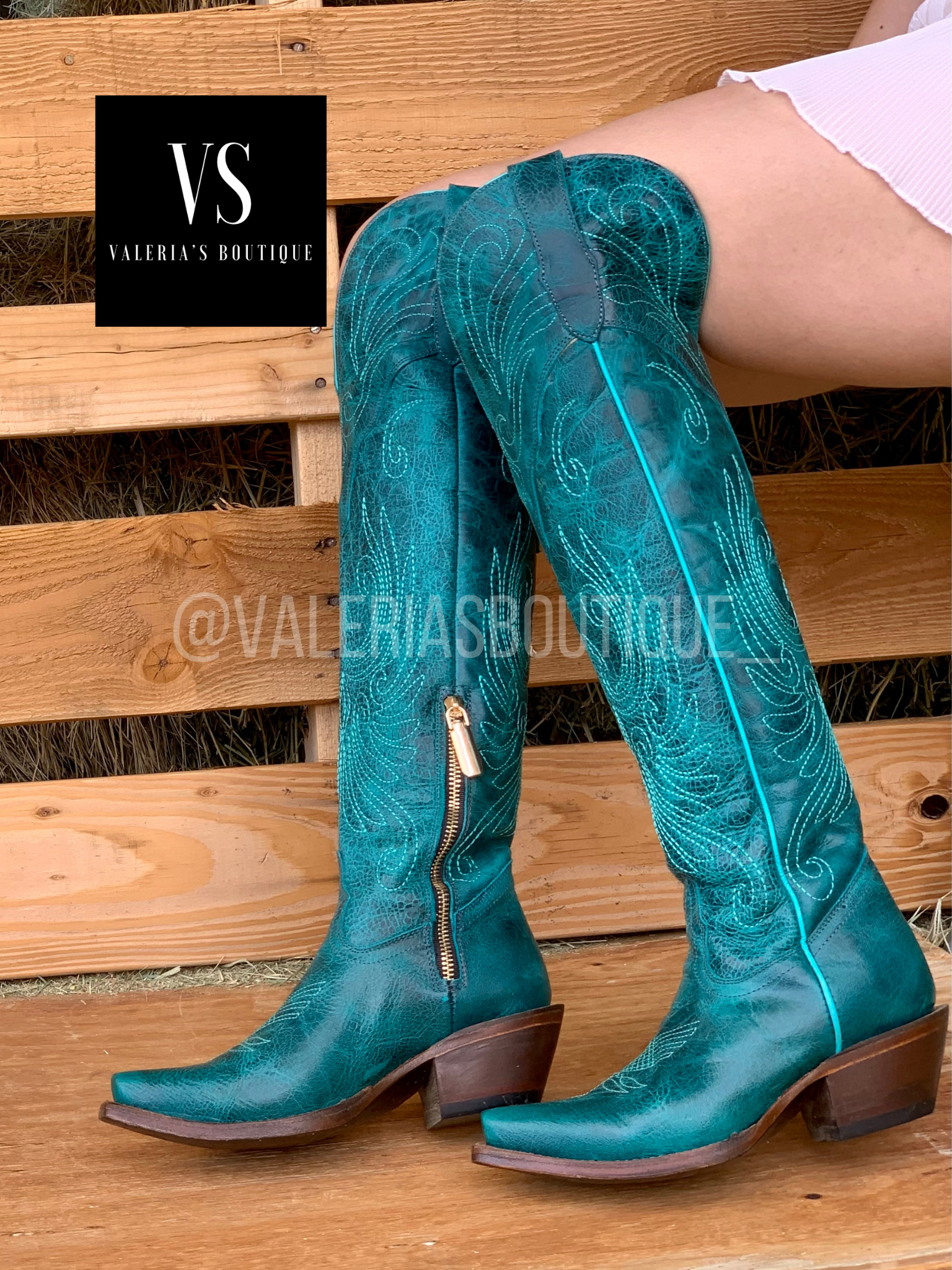 Valeria S Boutique Turquoise Tall Western Boots