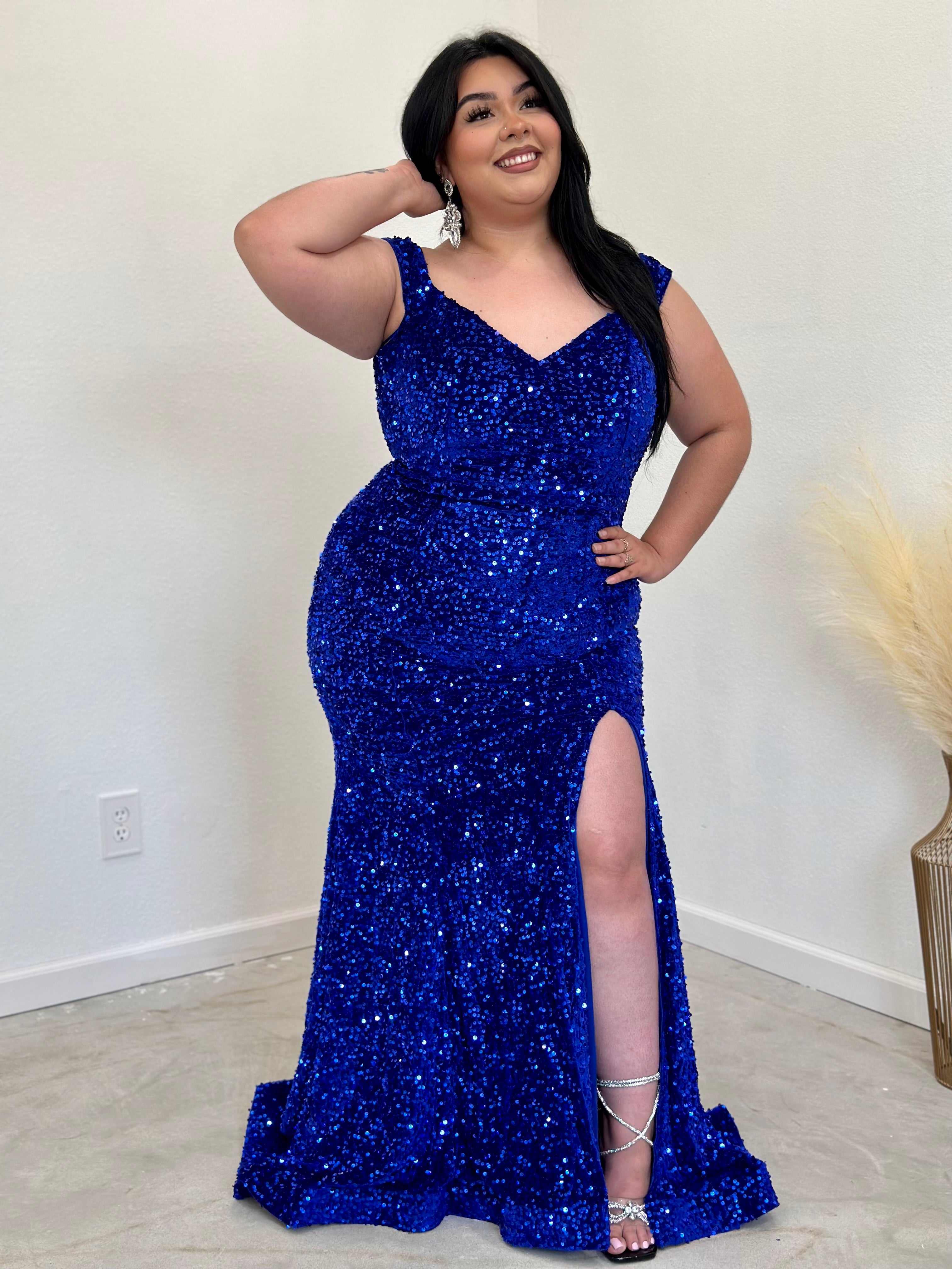 Darla Sequin Velvet Gown (Royal Blue)