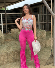 Selena Fringe Flare Pants (Fuchsia)