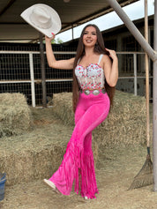 Selena Fringe Flare Pants (Fuchsia)