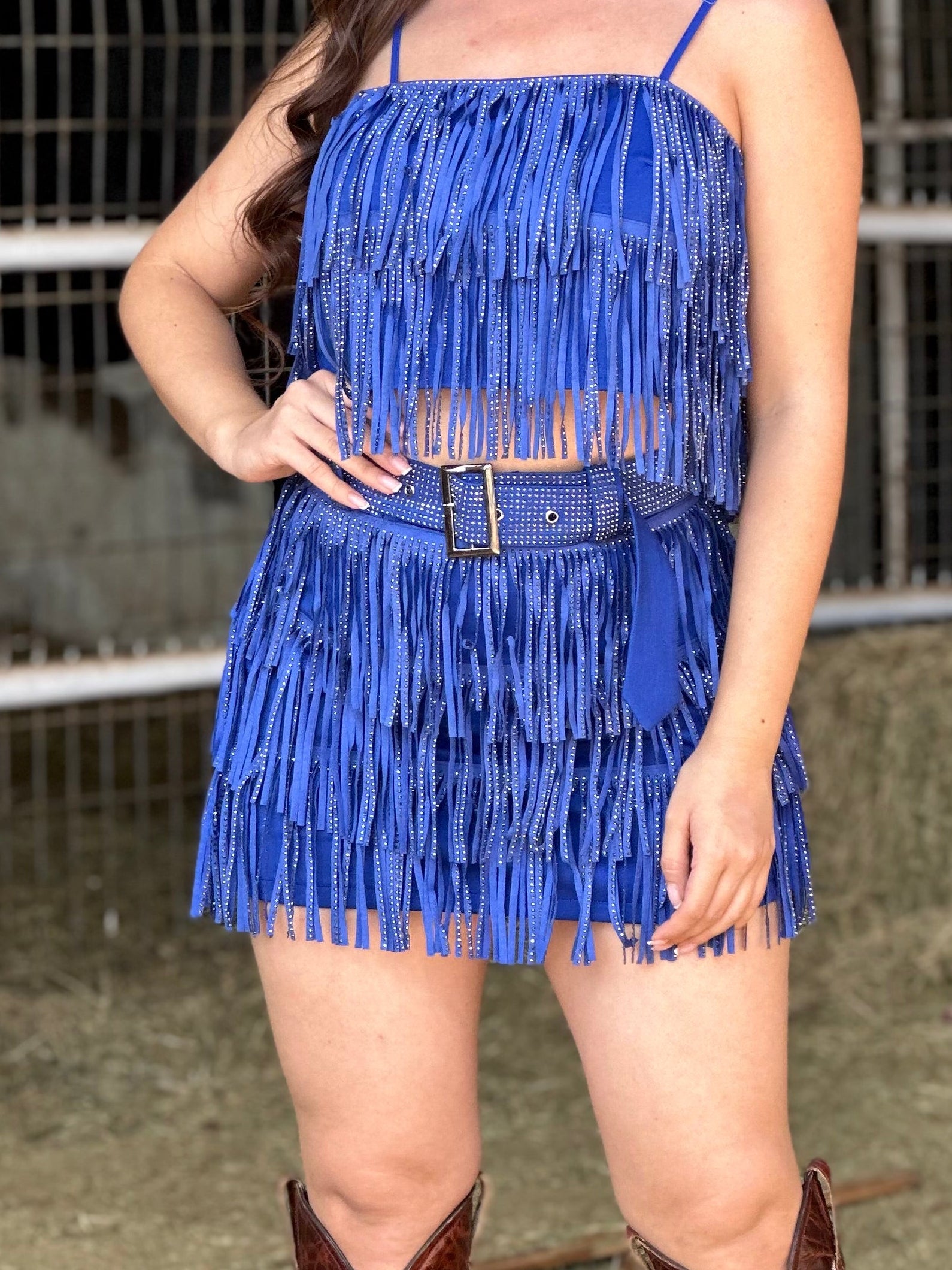 Let’s Rodeo Fringe Skirt (Royal Blue)