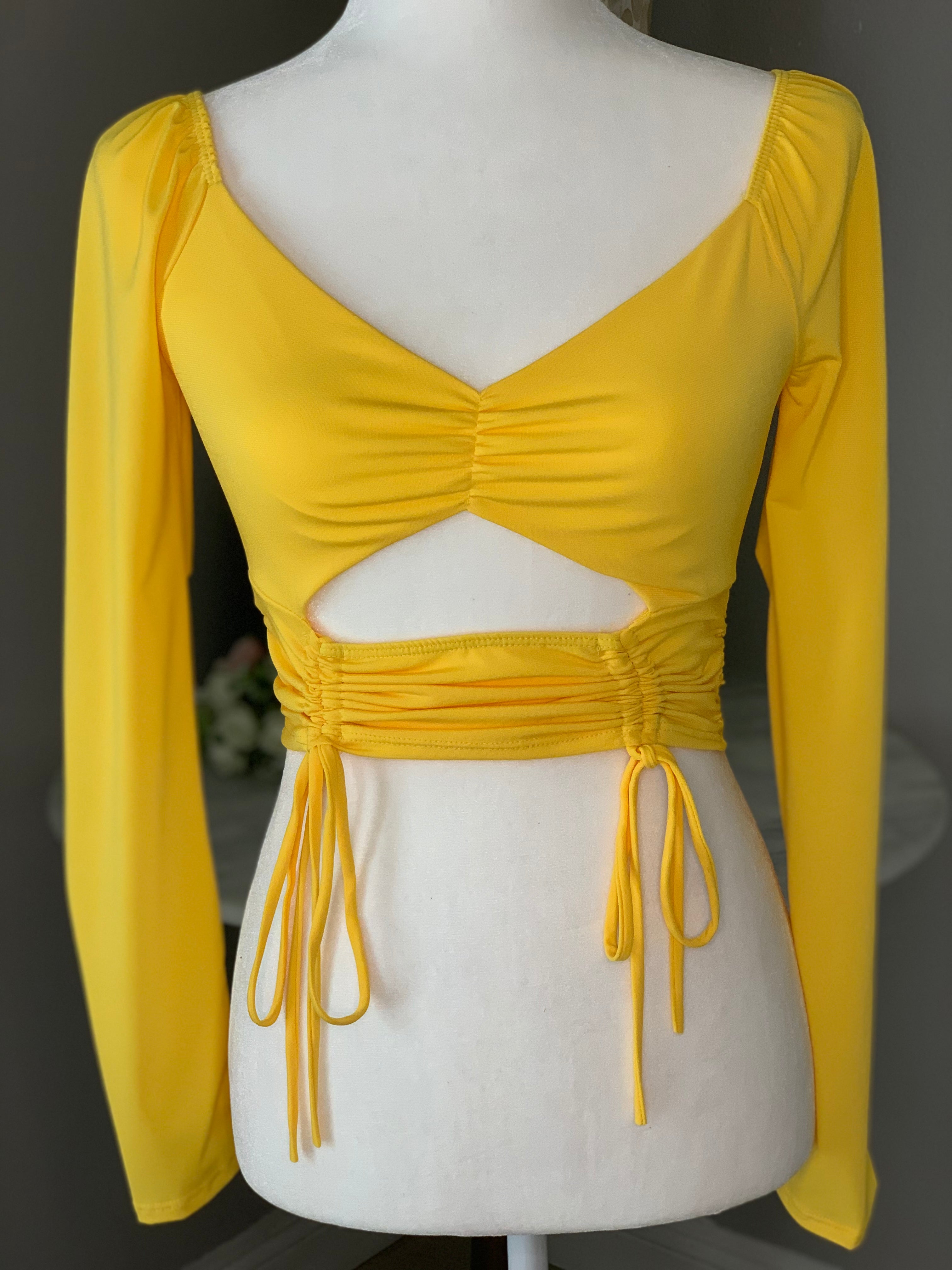 Ava Ruched Drawstring Top (Yellow)