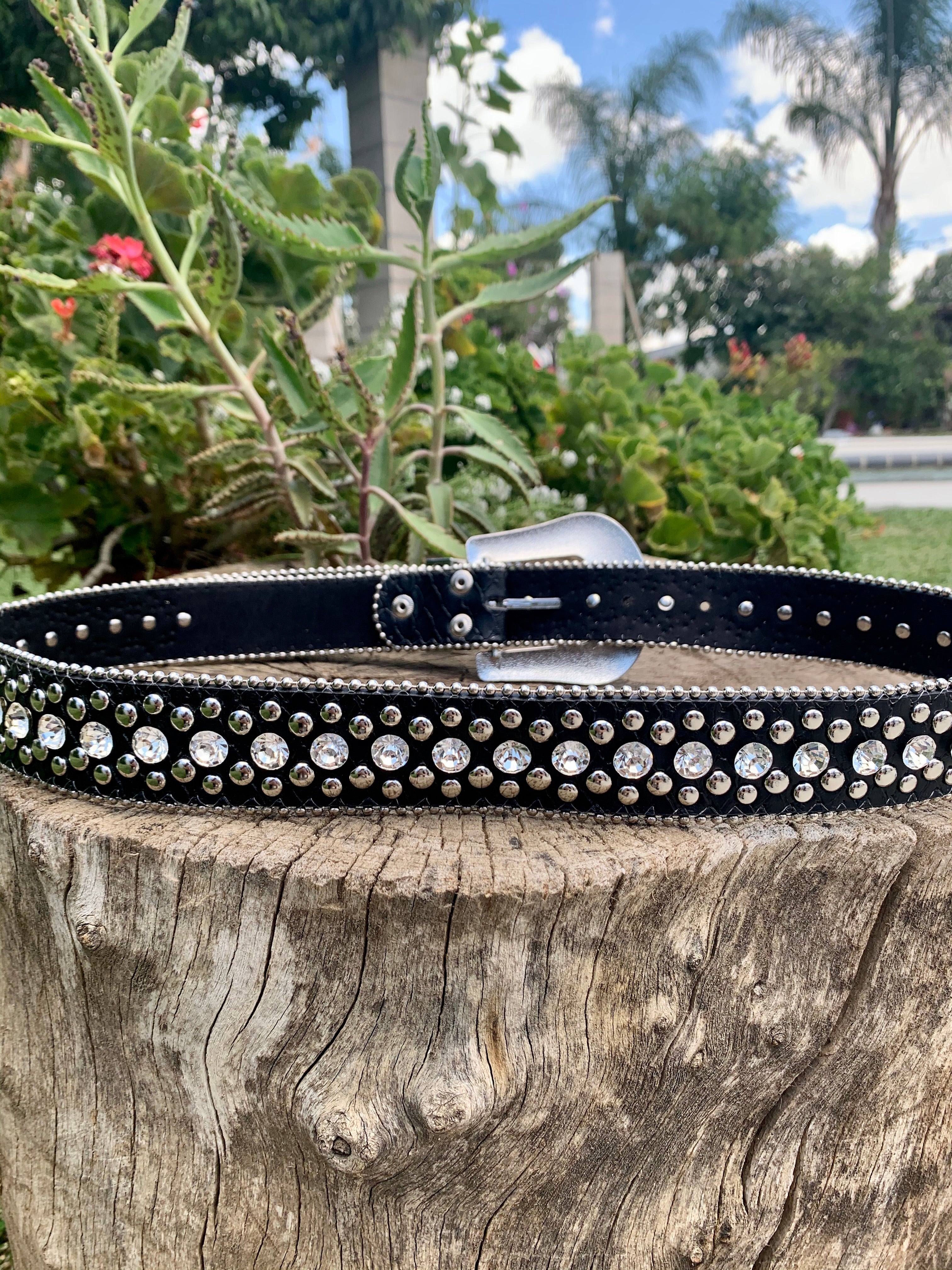 Presumida Rhinestone Studded Belt (Black) - Valeria'S Boutique 