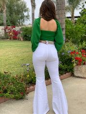 Macarena High Rise Bell Bottom Jeans (White)