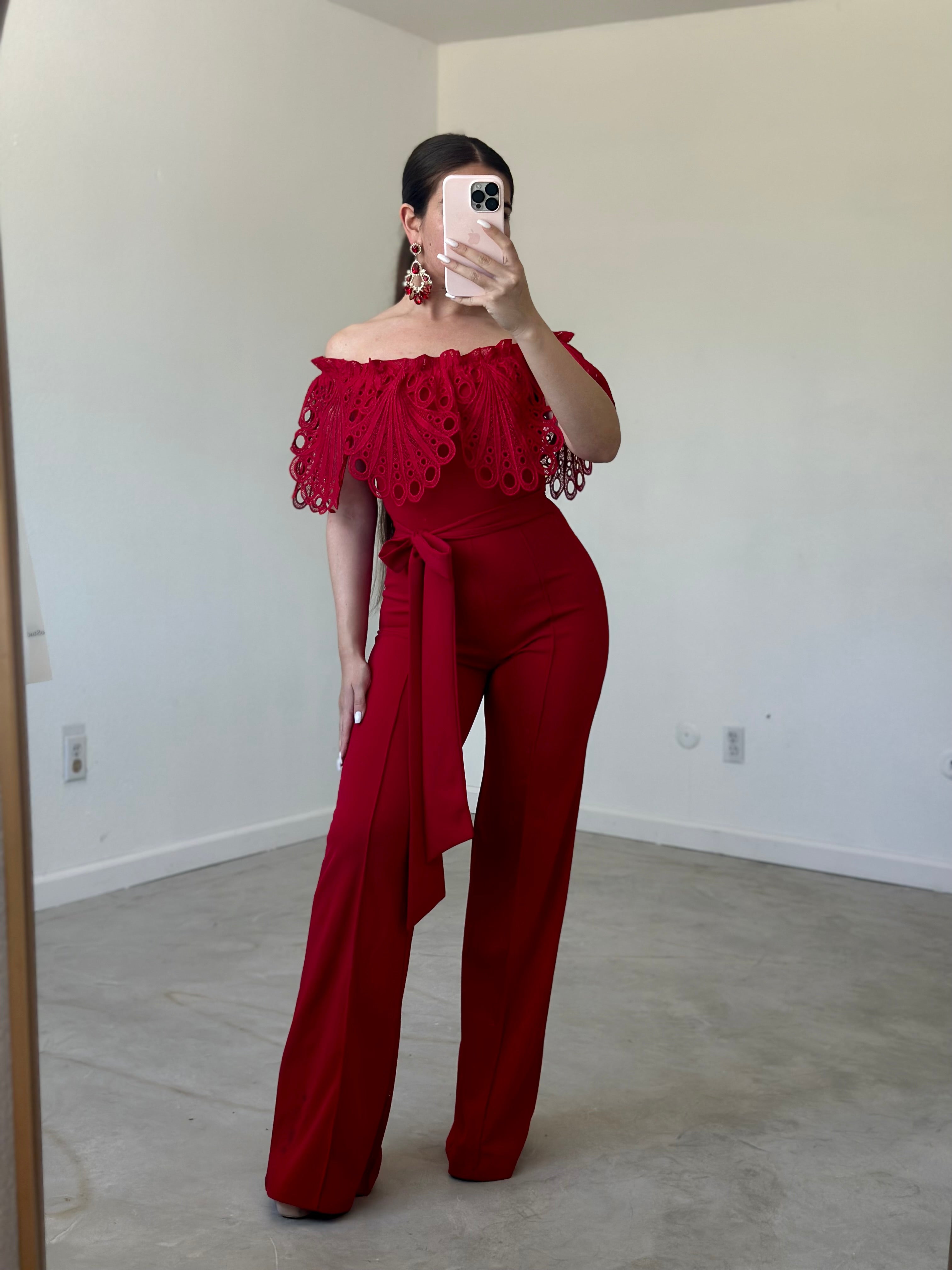 Favela Crochet Jumpsuit (Red)