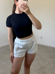 Valerie Short Sleeve Mock Neck Crop Top (Black)