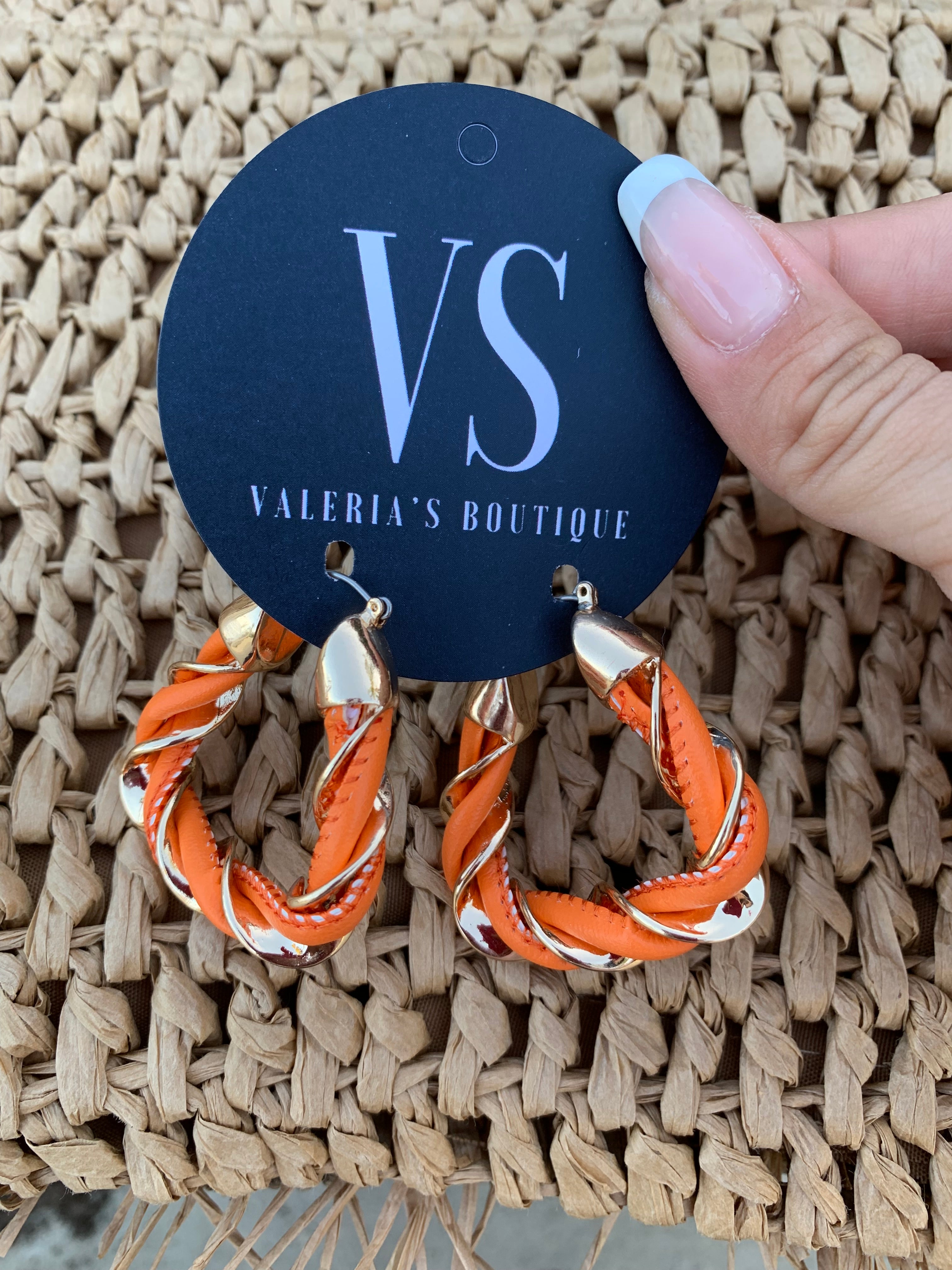 Orange & Gold Twisted Hoop Earrings