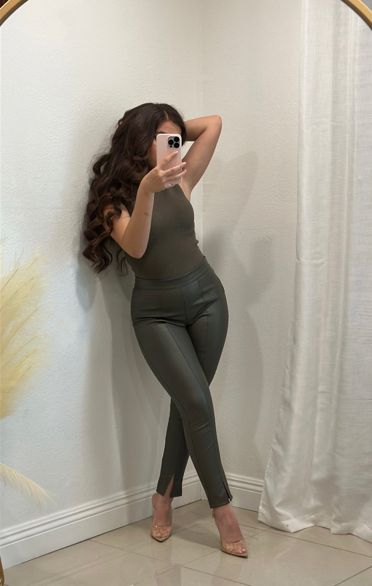 Klo Olive Leather Pants