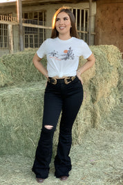 Rosalia High Rise Flare Jeans (Black) - Long Length 34'" Inseam - Valeria'S Boutique 
