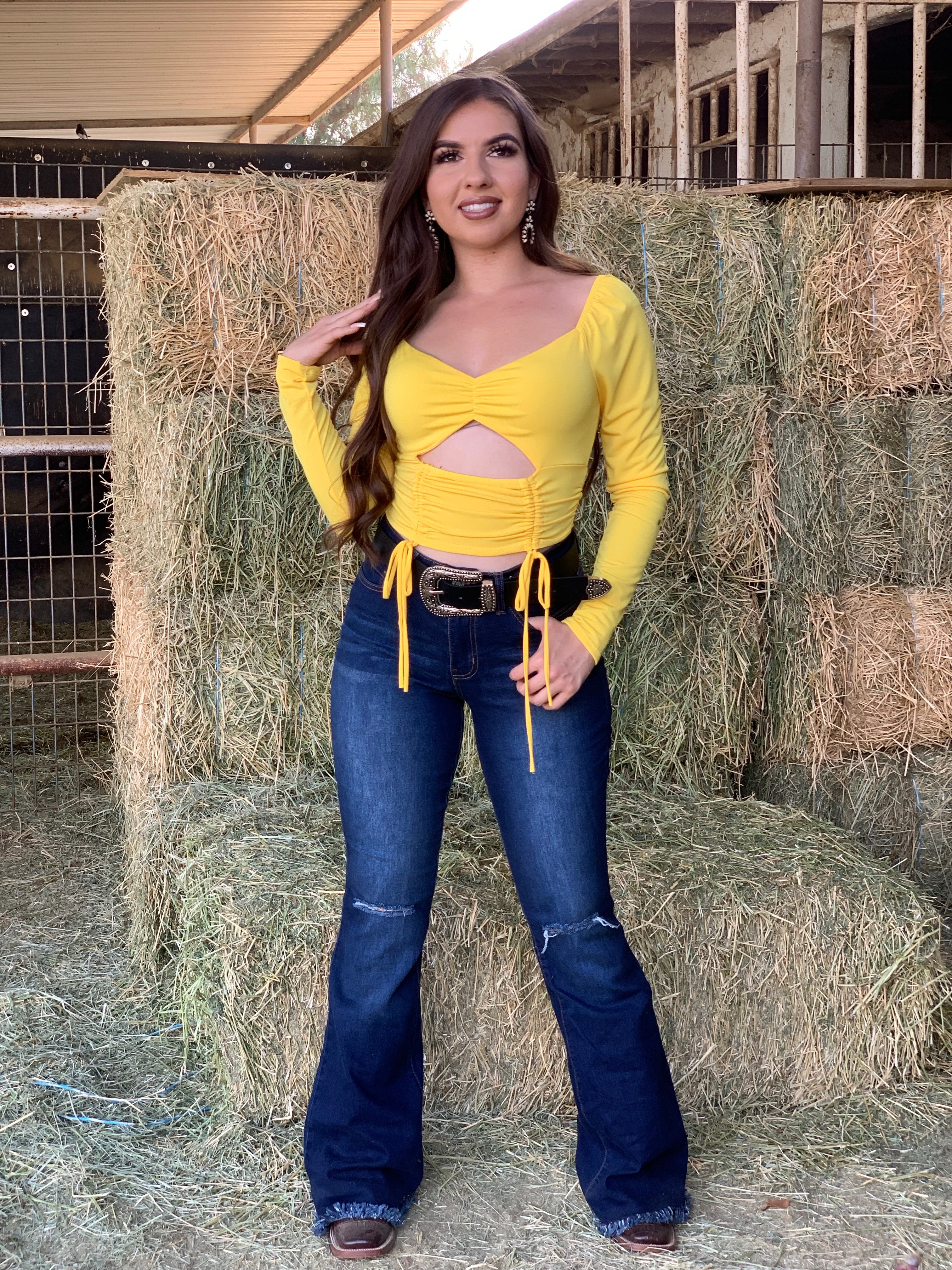 Ava Ruched Drawstring Top (Yellow)