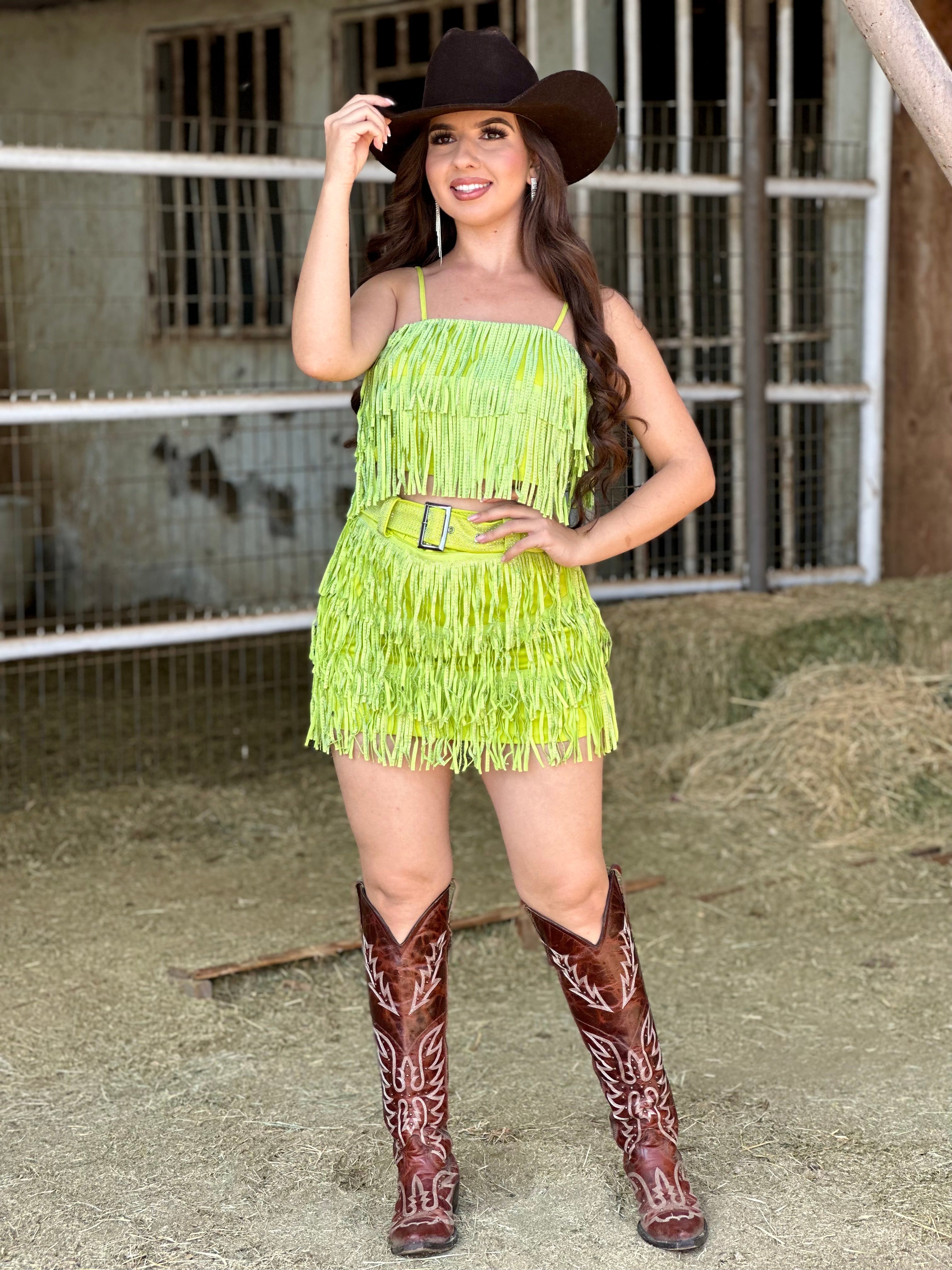 Let’s Rodeo Fringe Top (Lime)