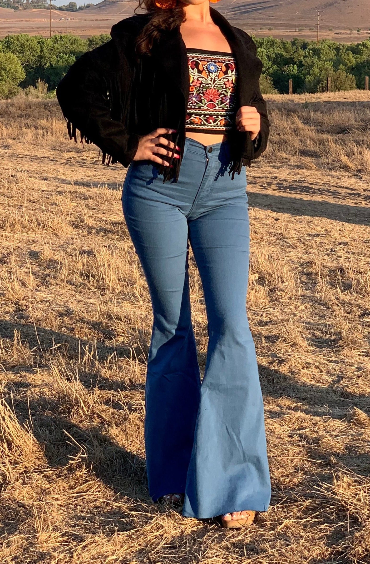 Arandano (Blue) High Rise Flare Jeans - Long Length 34" Inseam