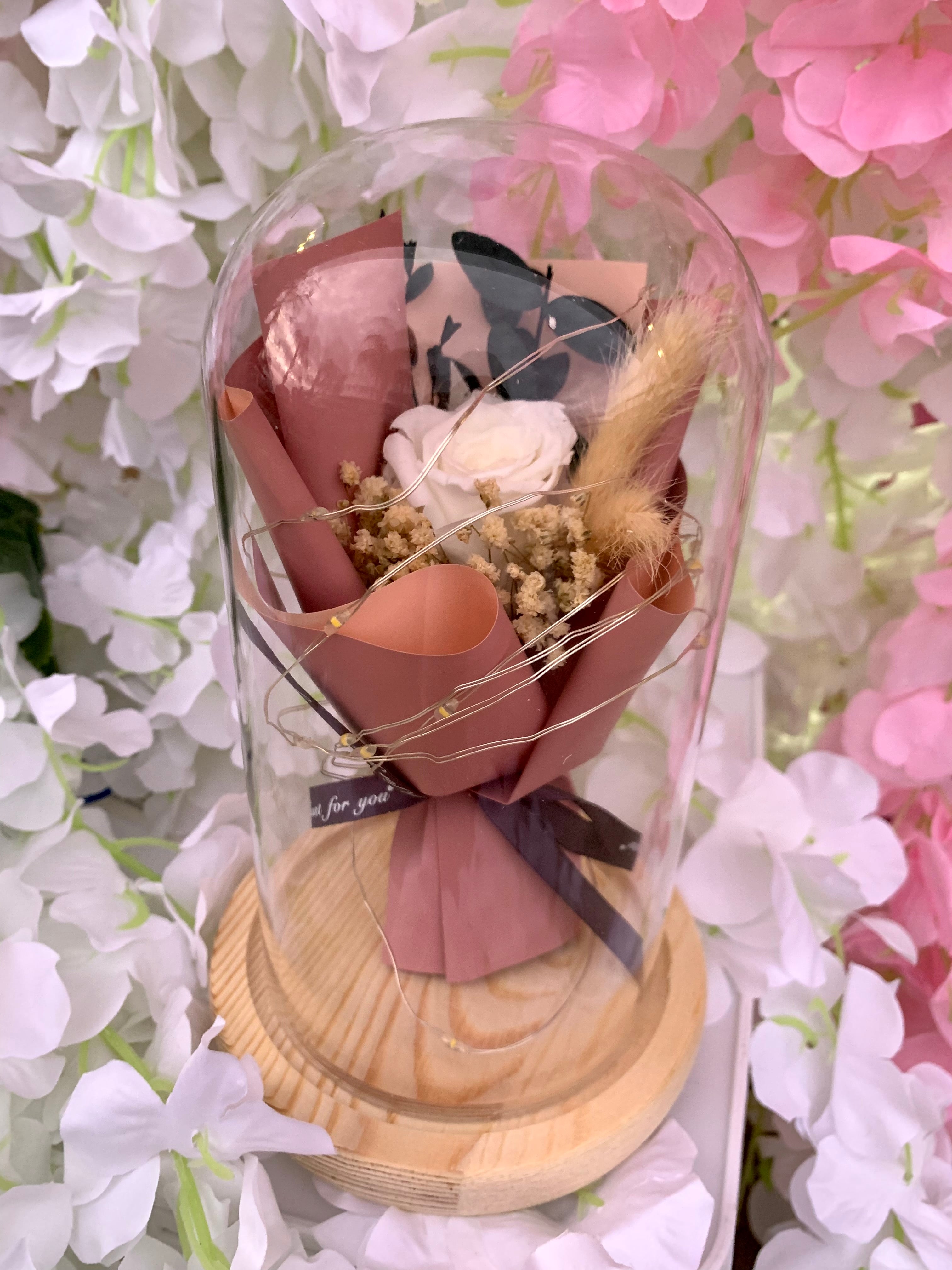 Pre-lit Enchanted Rose in Glass Dome (Pink)