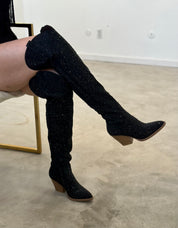 Space Cowboy Embellished Boots (Black) - Tall