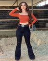 Rosalia High Rise Flare Jeans (Black) - Long Length 34'" Inseam - Valeria'S Boutique 