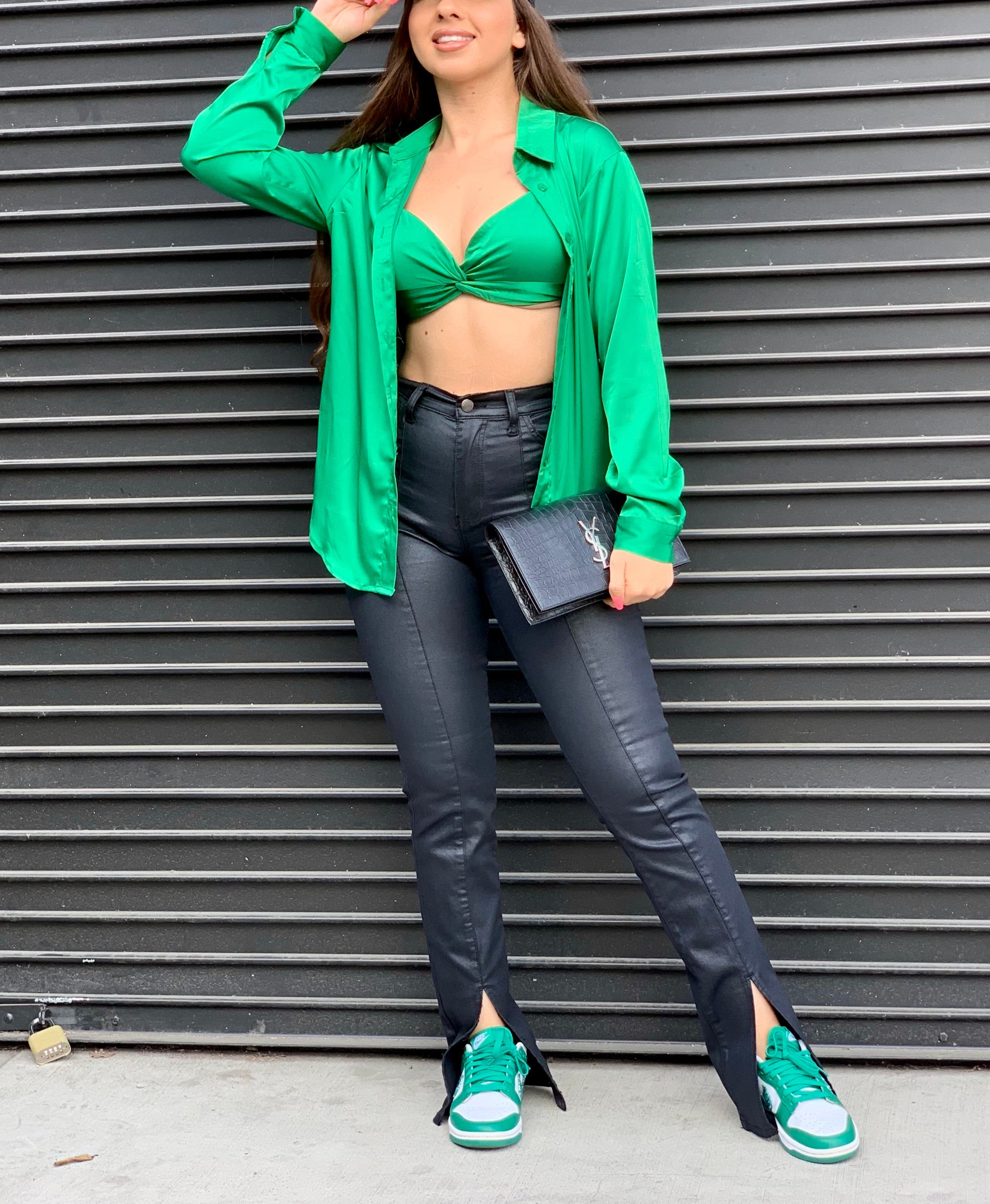 Kendall Satin Blouse set (Green)