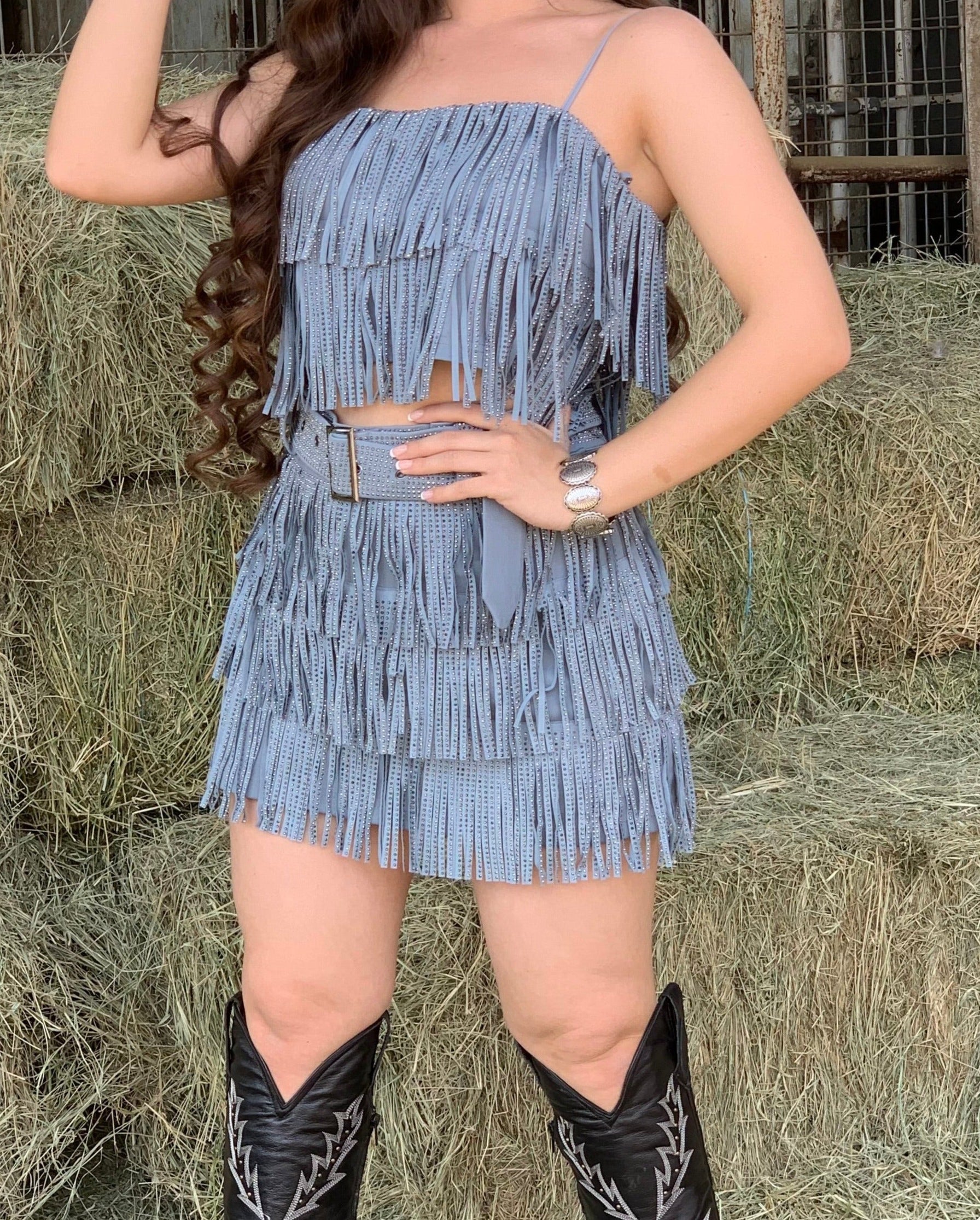 Let’s Rodeo Fringe Skirt (Blue)