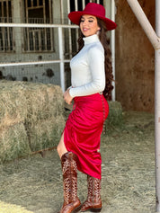 Pueblo Asymmetrical Skirt (Burgundy)